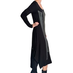 NÖR Denmark Abstrat Faux Leather Panel Jersey Midi Dress size 2 Black RARE