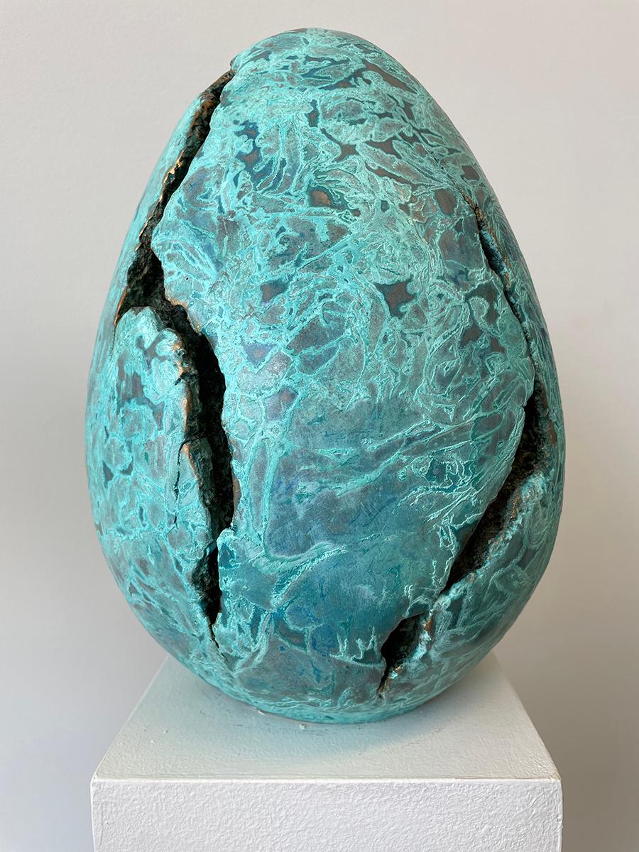 EGG REDUX (Blue Patina) - Sculpture by Nora Chavooshian