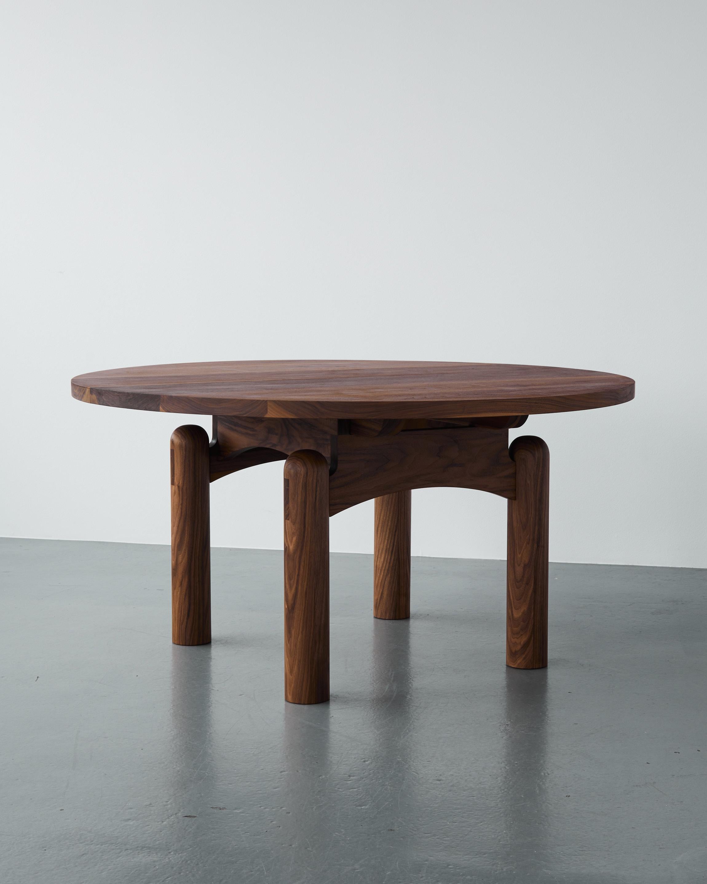 Modern Handmade Nora Dining Table, Extendable Ø150cm  - Walnut - by BACD studio For Sale