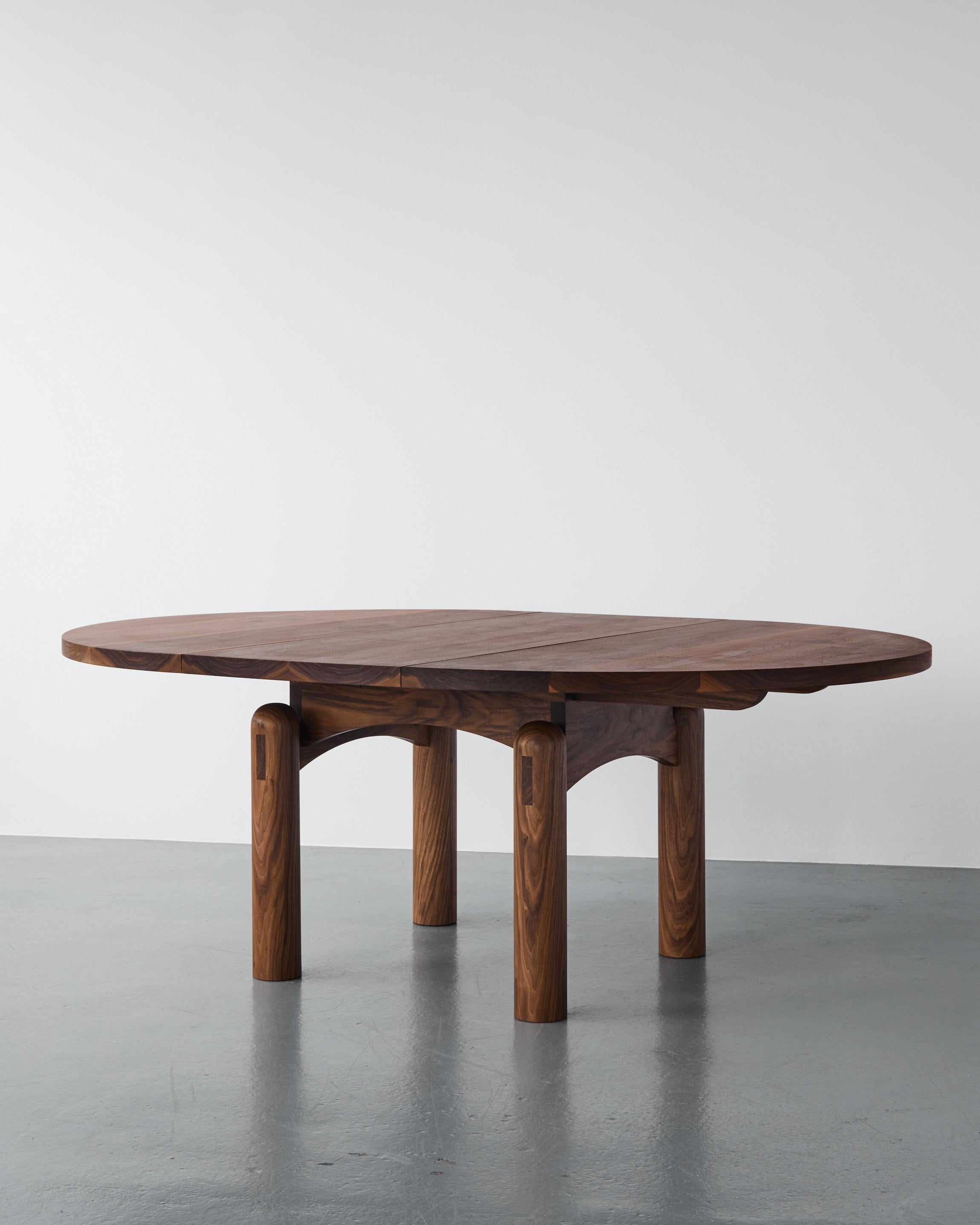 Lacquered Handmade Nora Dining Table, Extendable Ø150cm  - Walnut - by BACD studio For Sale