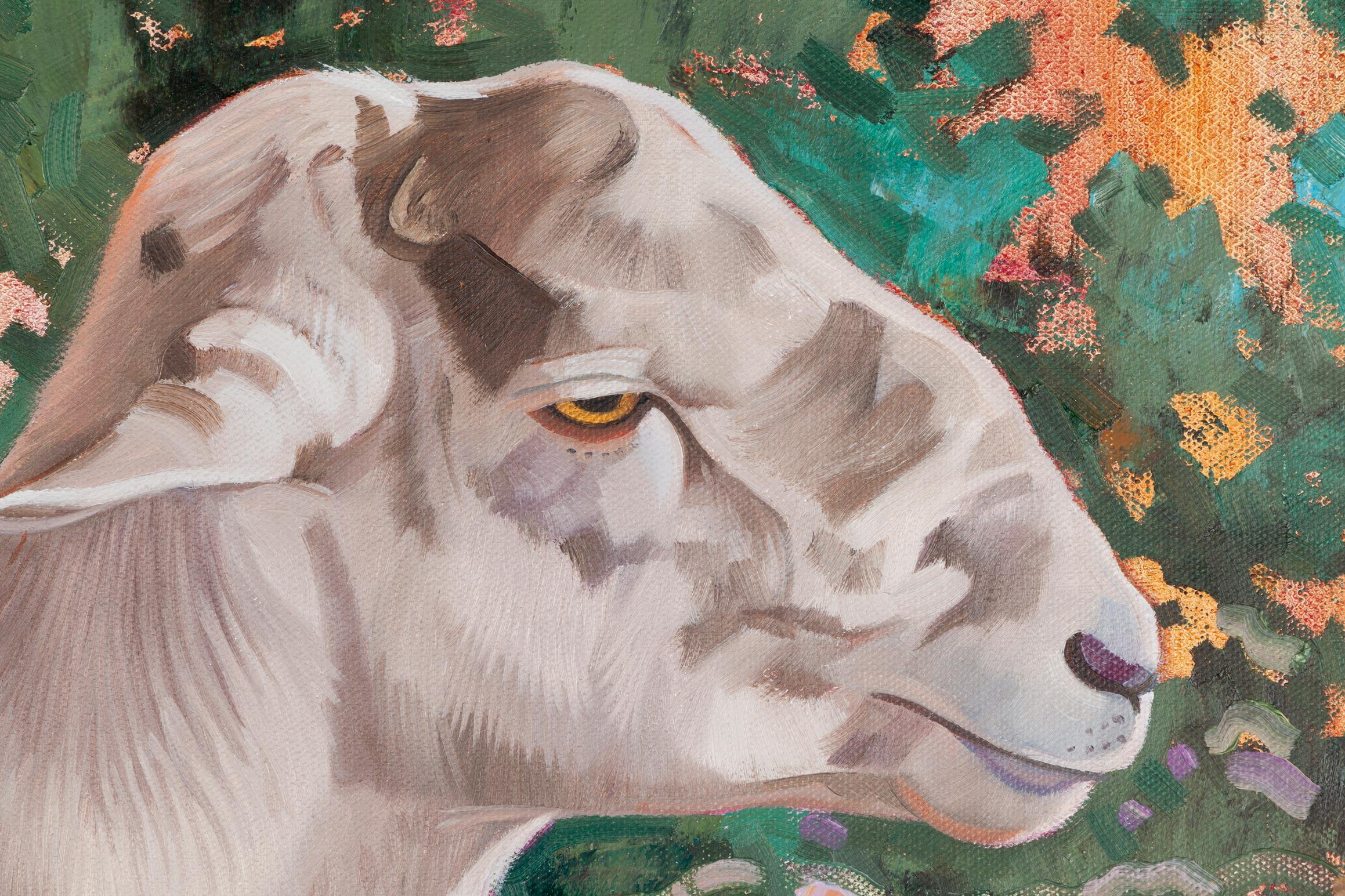 Hair Sheep Ram (Beige), Animal Painting, von Nora Othic