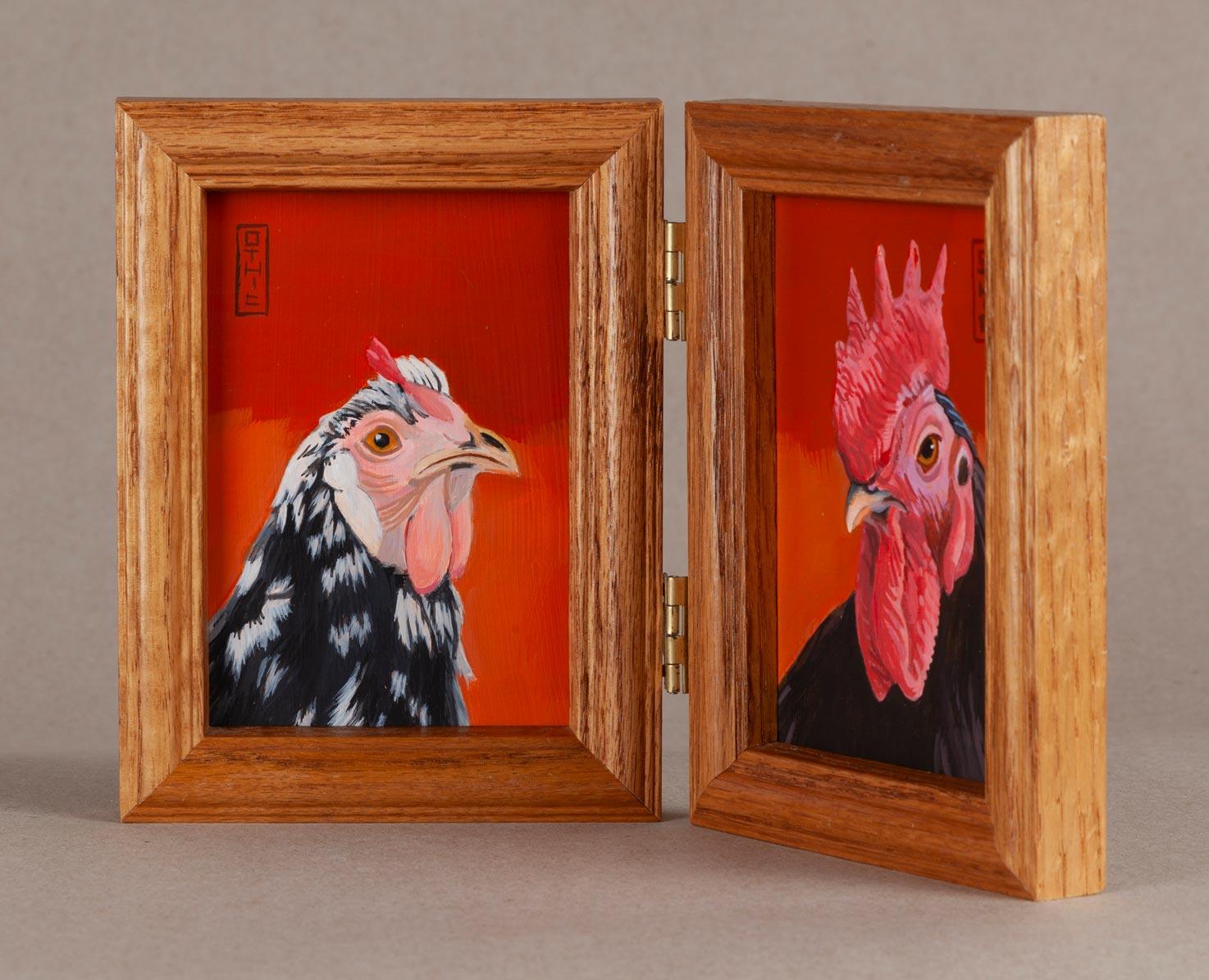 Hen and Rooster - Painting de Nora Othic