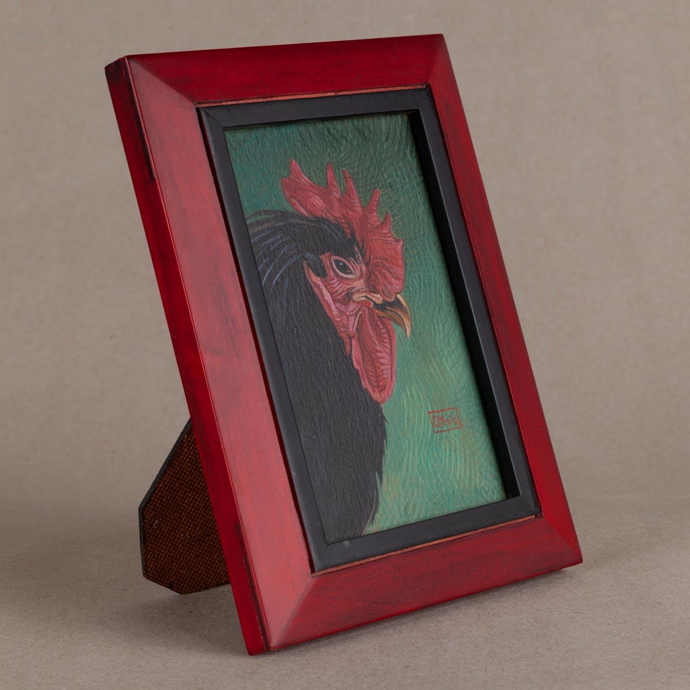 Rooster on Green - Réalisme américain Painting par Nora Othic