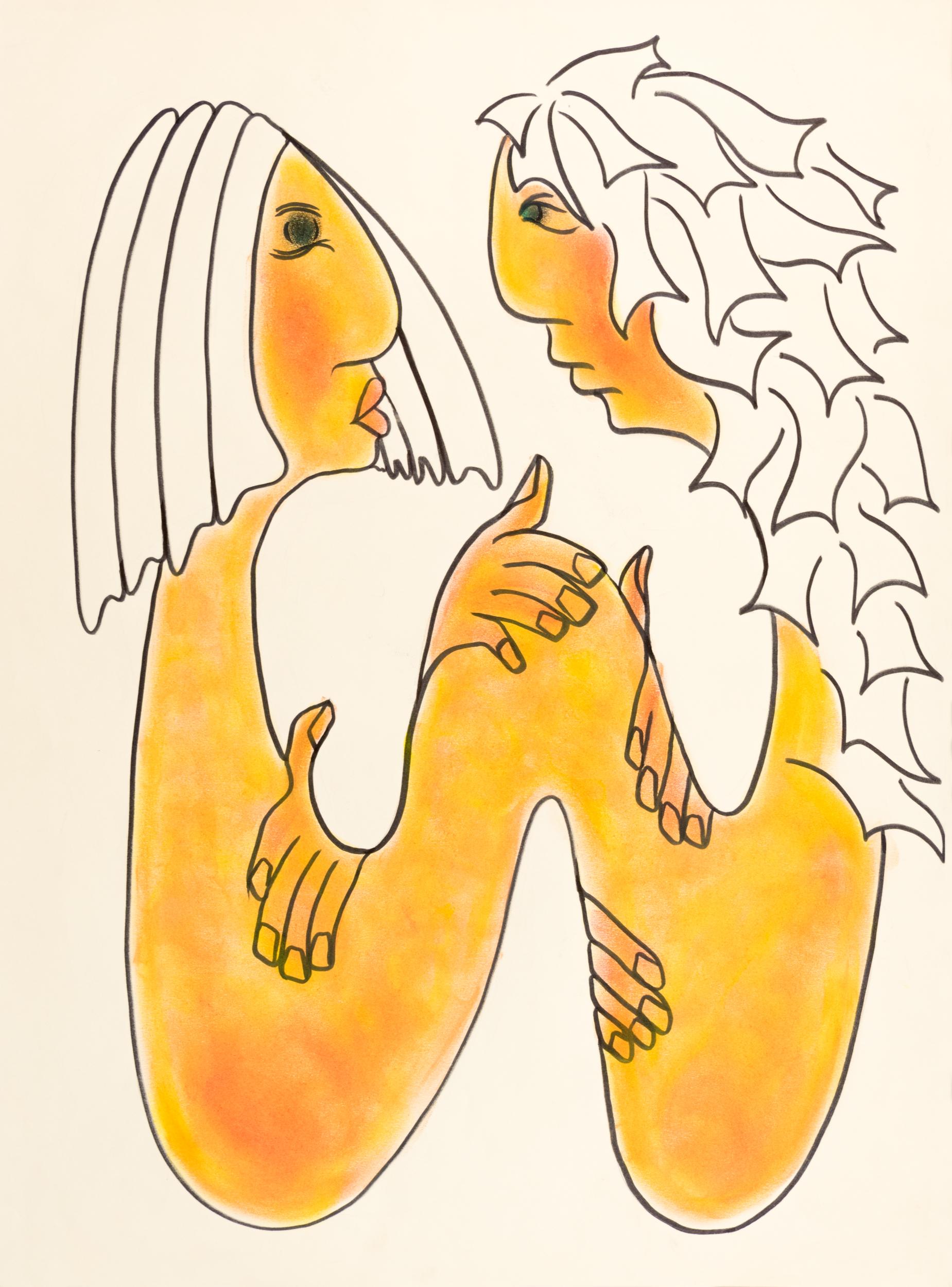 LOVER'S TWINE - Impression à l'encre crayon abstraite et giclée pastel de Nora Pineda non encadrée
