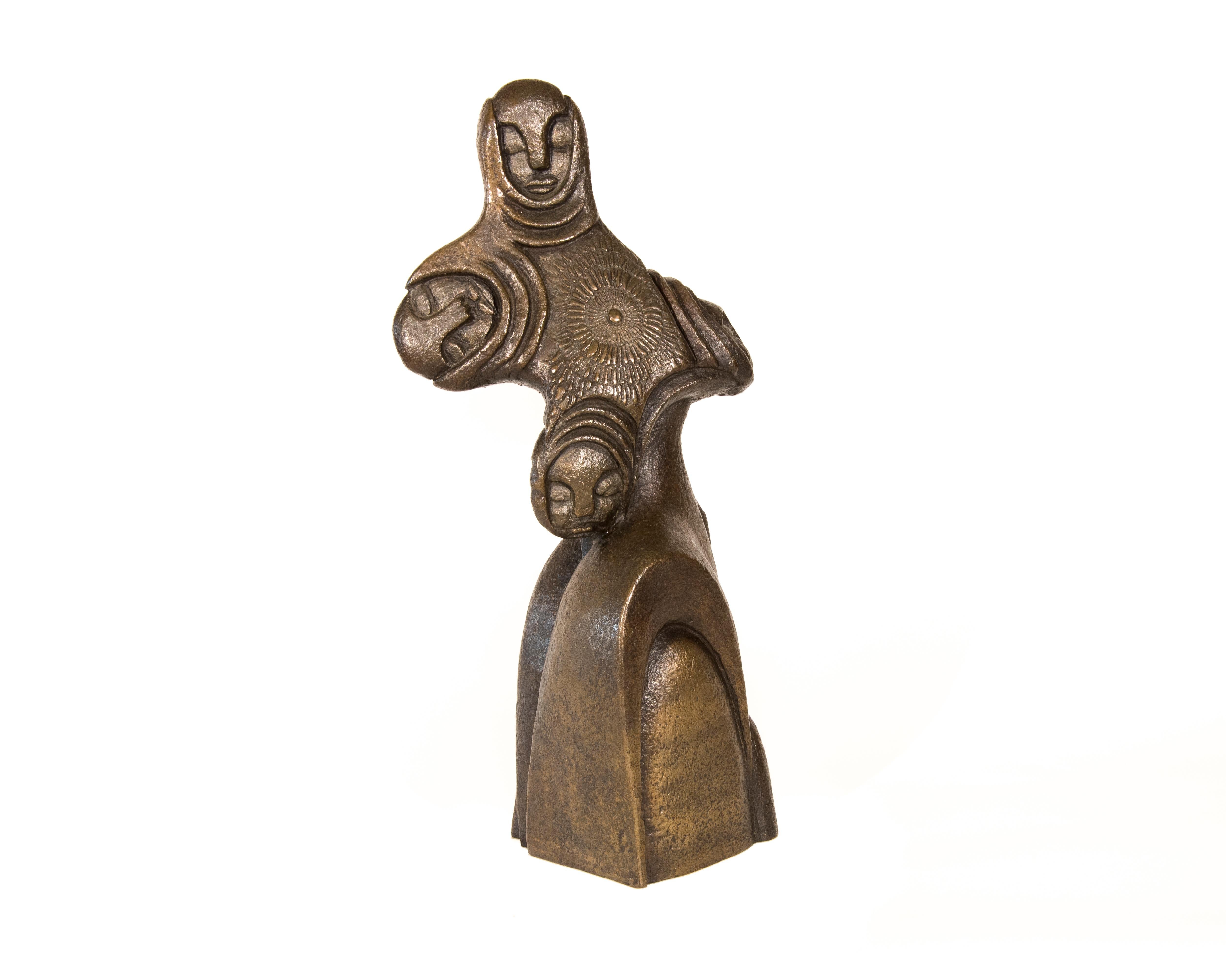 CRUCIFIX MEXICAN HEADDRESS - Abstract Bronze Fine Statue Sculpture 1993 For Sale 2