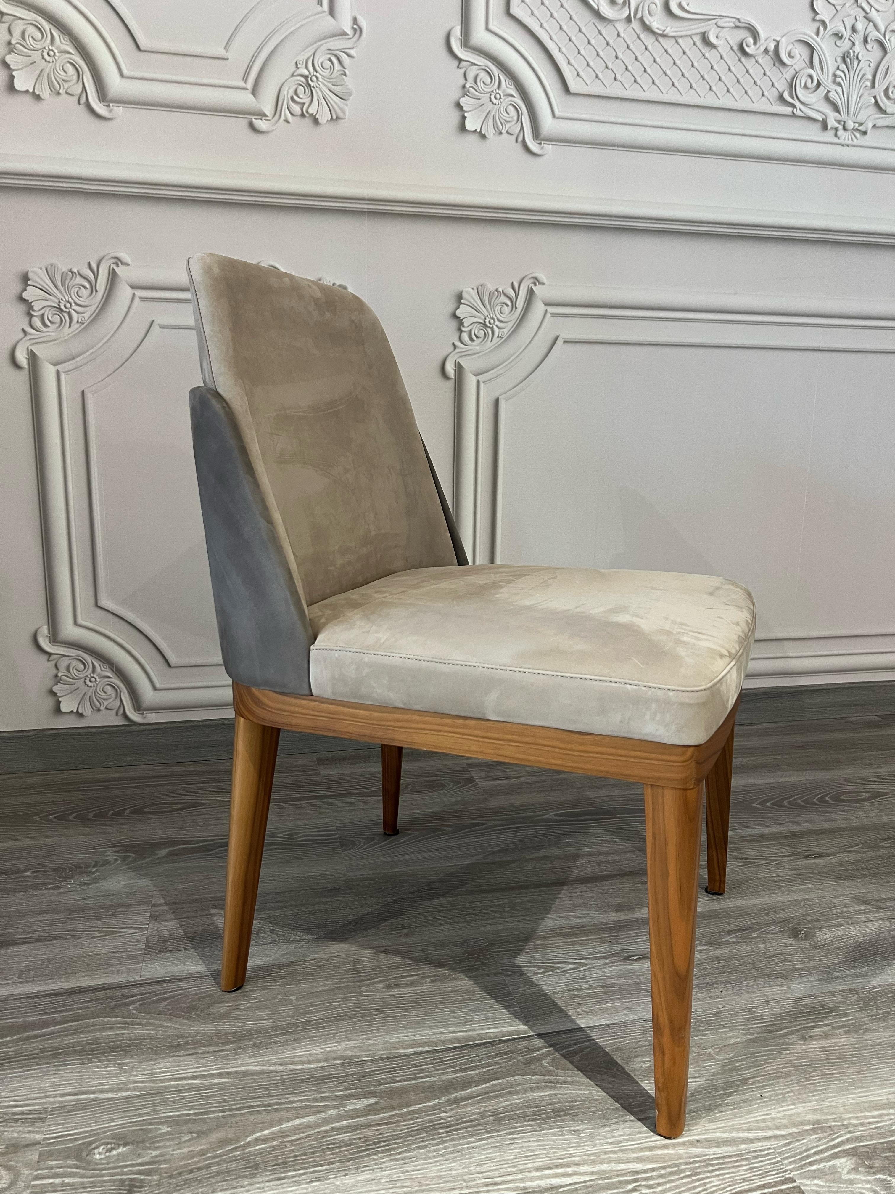 Modern Nora nubuck leather and American walnut wood dining chair For Sale