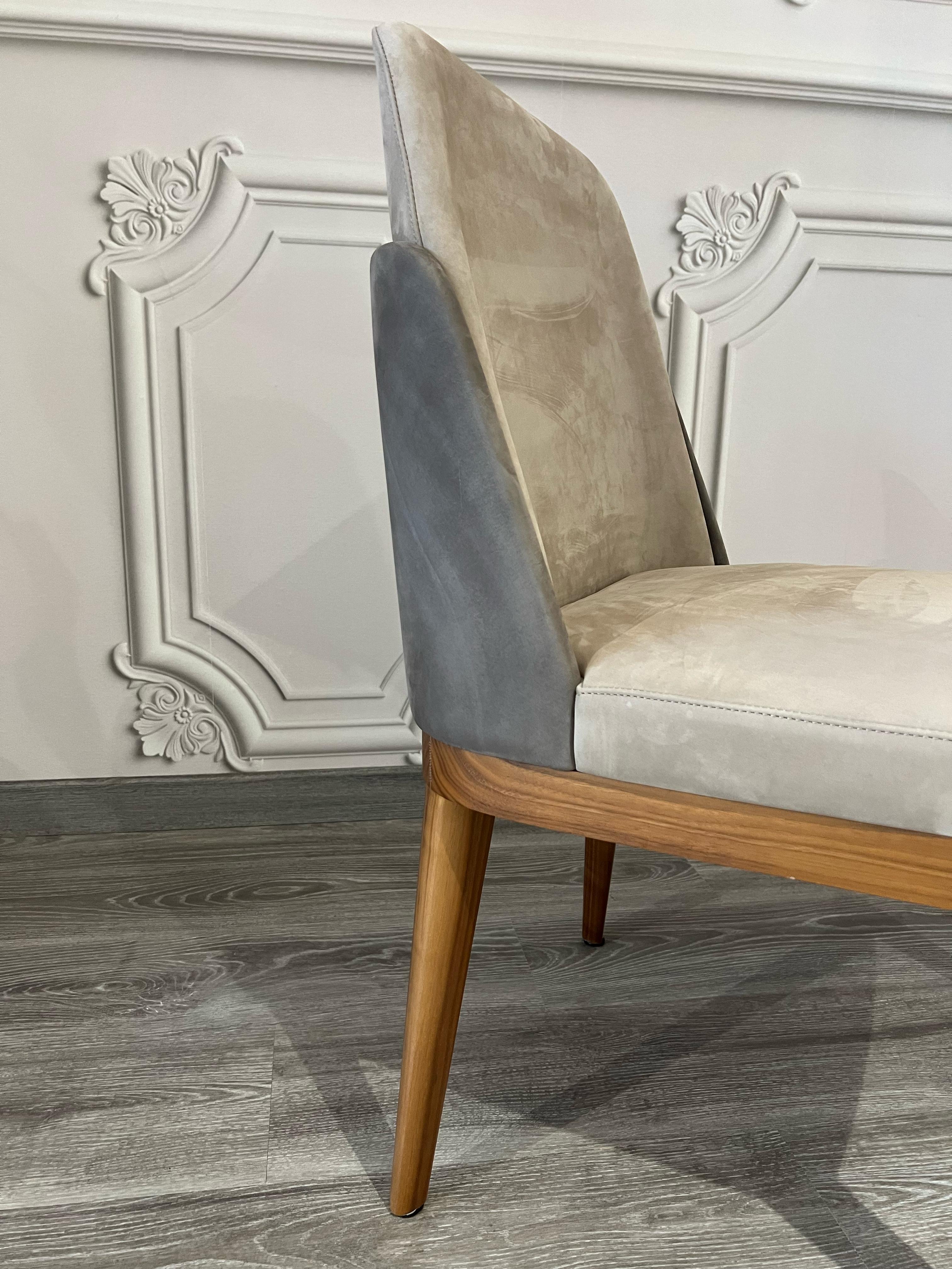 Contemporary Nora nubuck leather and American walnut wood dining chair For Sale