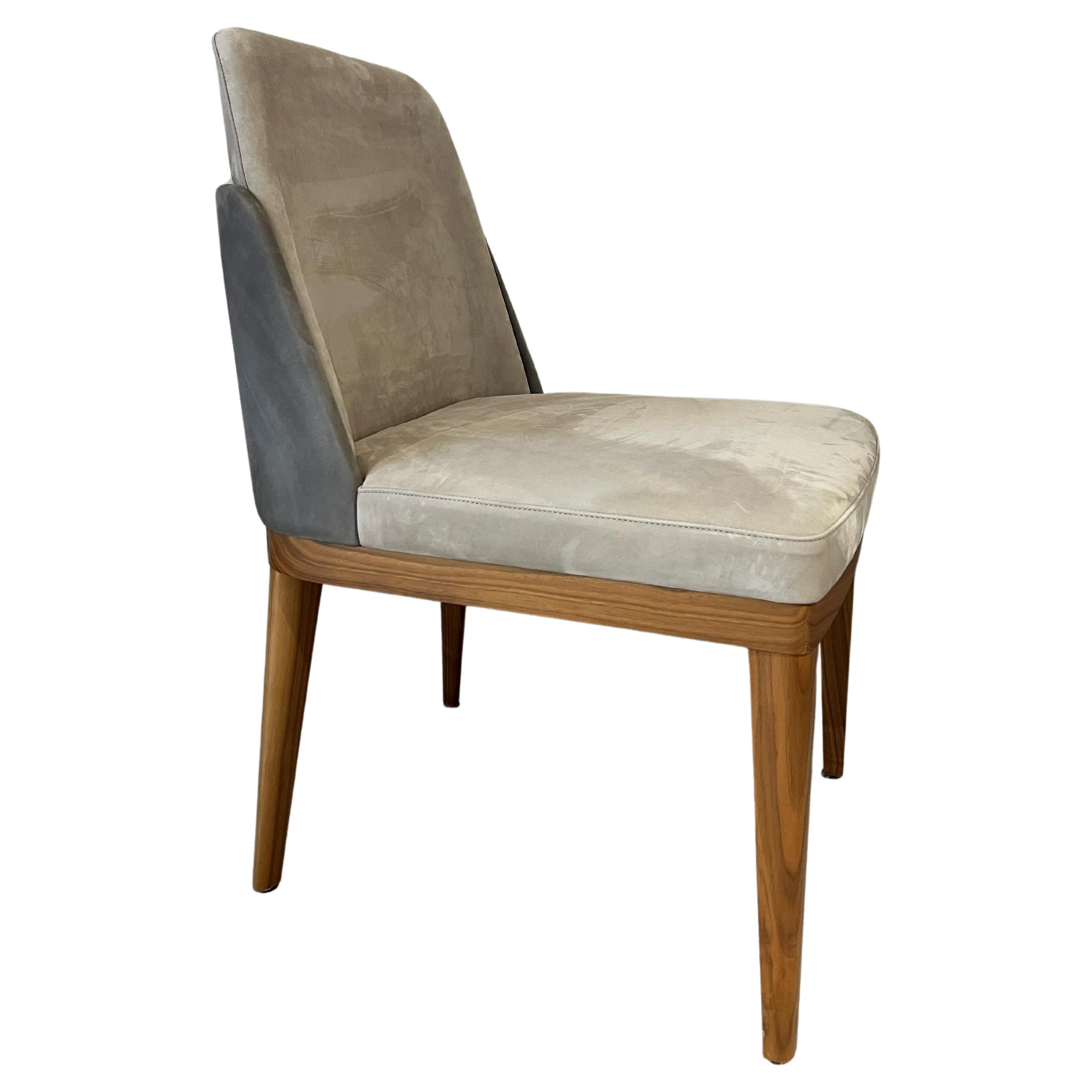 Nora nubuck leather and American walnut wood dining chair For Sale