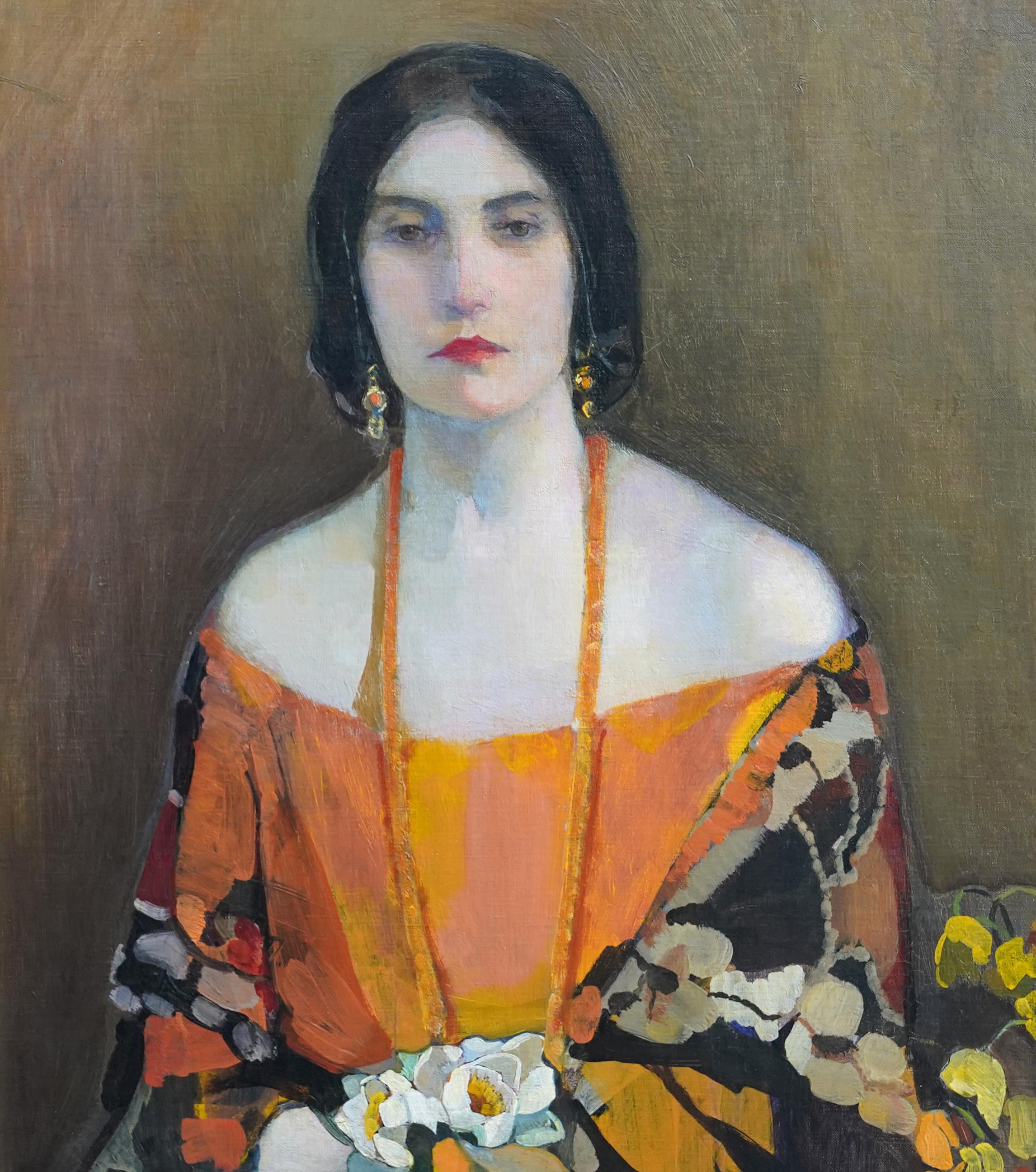 Ce magnifique portrait à l'huile écossais des années 1920, qui a fait l'objet de nombreuses expositions, est l'œuvre de Norah Nielson Gray, artiste renommée de Glasgow Girl. Peint vers 1923, le modèle du tableau était Rita Calle, mais l'artiste n'a