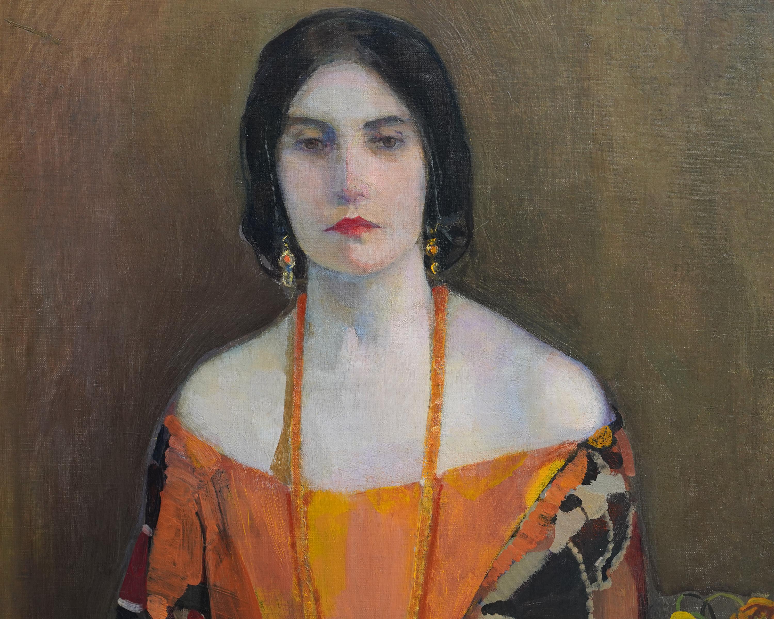Exotique - peinture à l'huile écossaise des années 1920 exposée 'Glasgow Girl' portrait d'art en vente 2