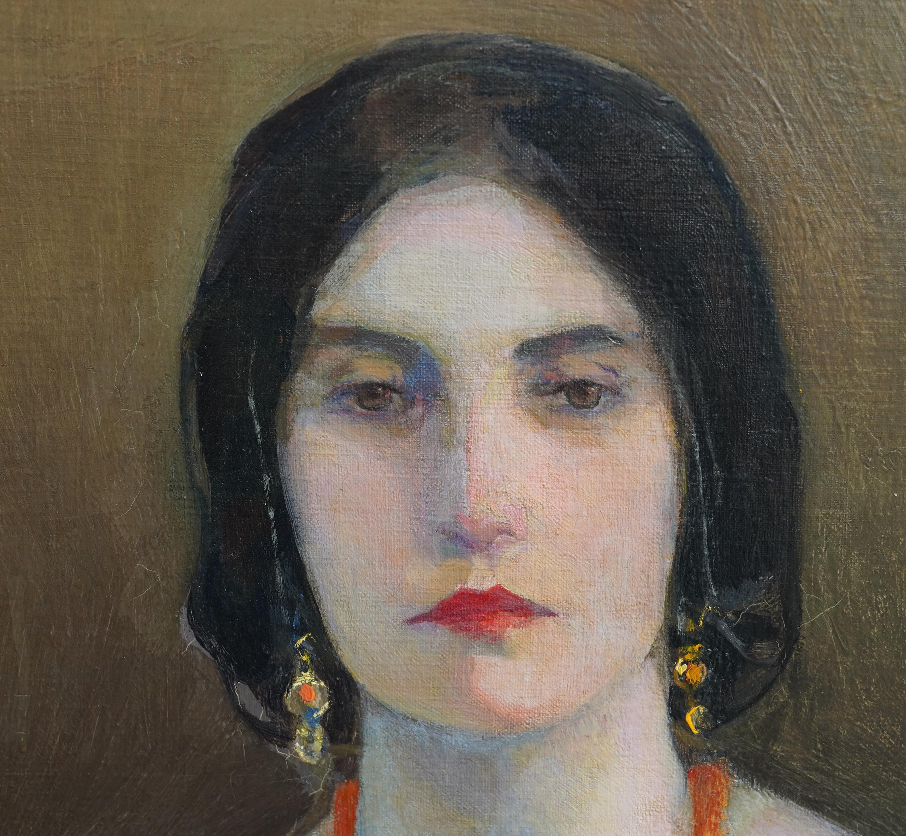 Exotique - peinture à l'huile écossaise des années 1920 exposée 'Glasgow Girl' portrait d'art en vente 4