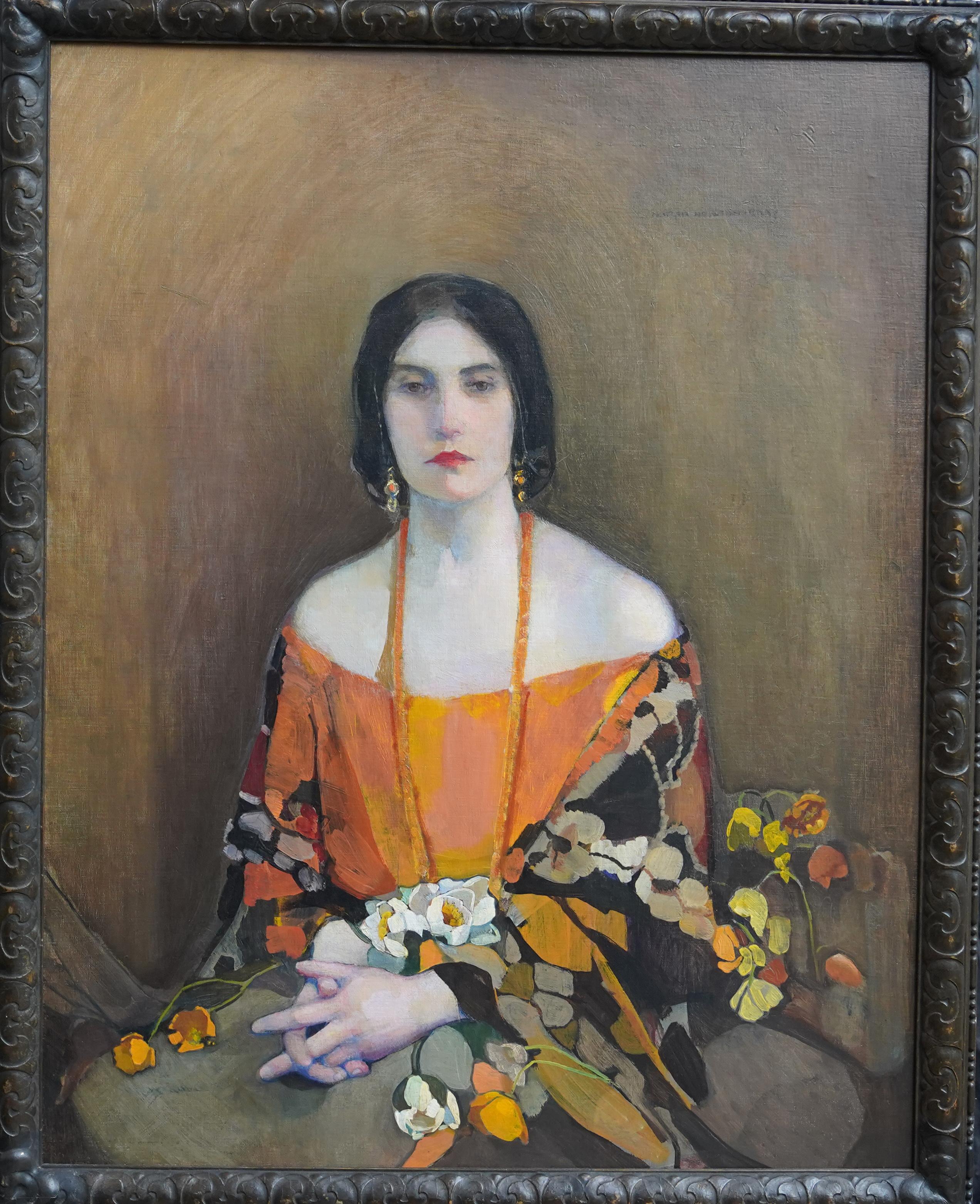 Portrait Painting Norah Neilson Gray - Exotique - peinture à l'huile écossaise des années 1920 exposée 'Glasgow Girl' portrait d'art