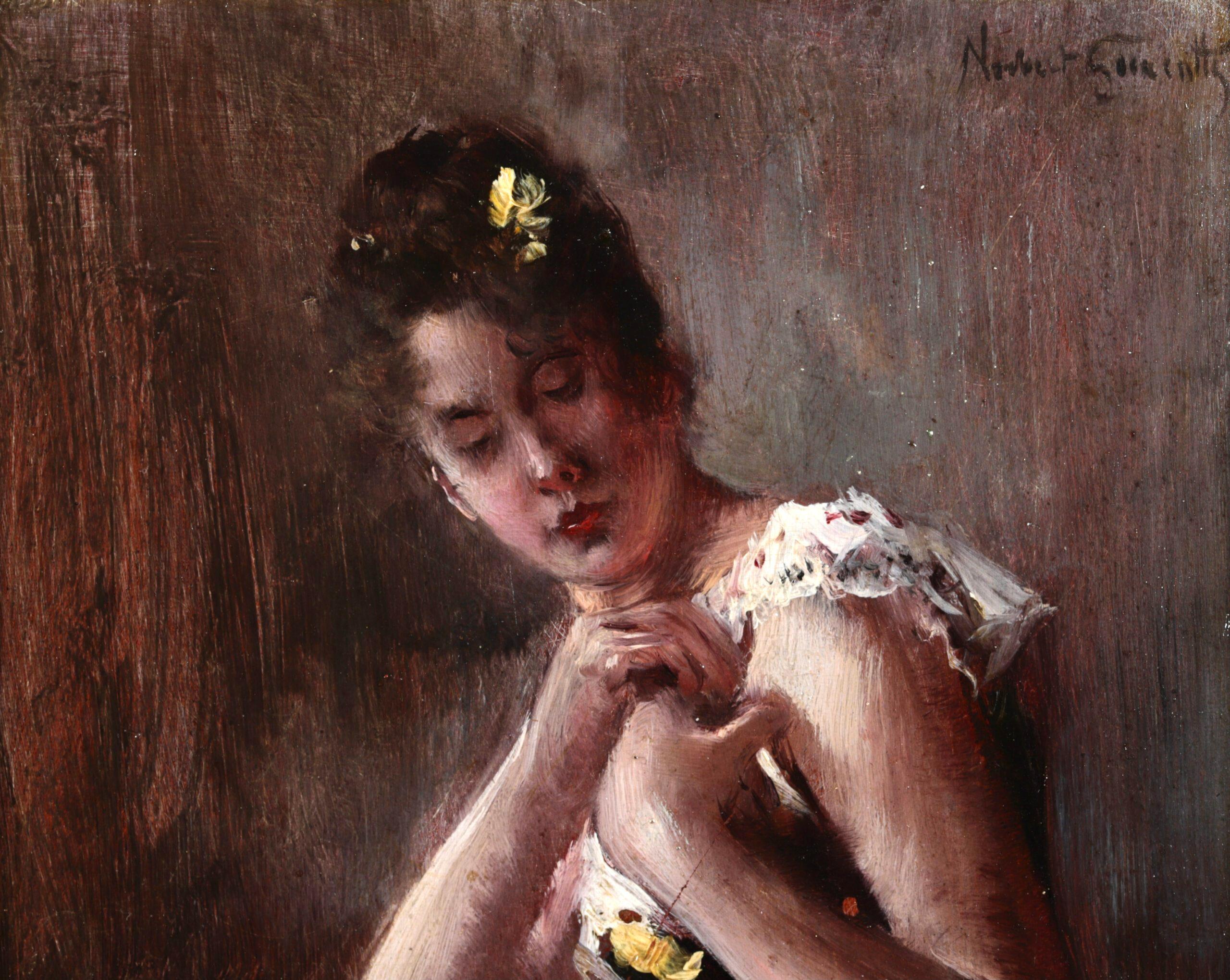 Dancer at the Opera - Impressionist Portrait Oil Painting by Norbert Goeneutte For Sale 1