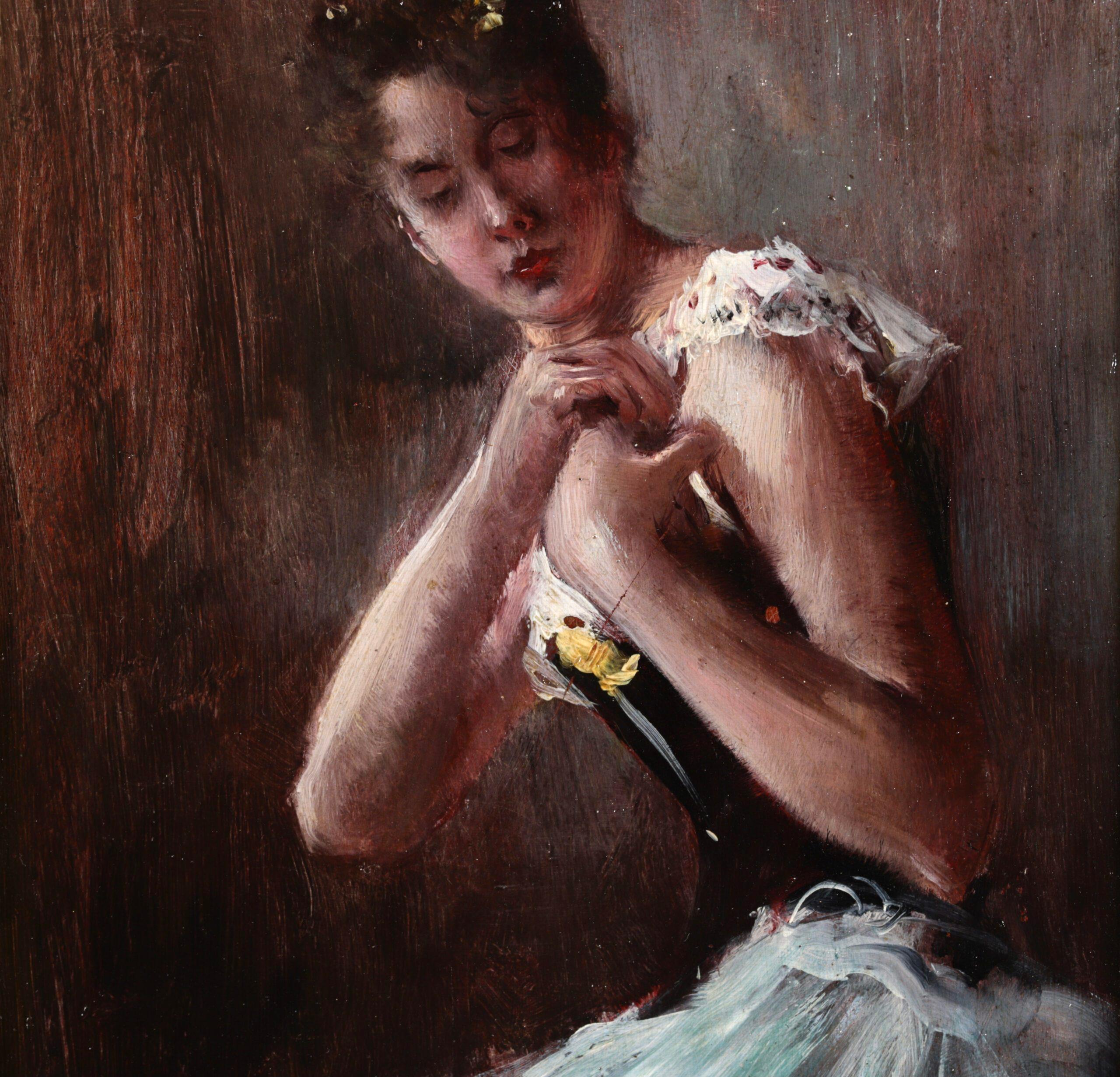 Dancer at the Opera - Impressionist Portrait Oil Painting by Norbert Goeneutte For Sale 2