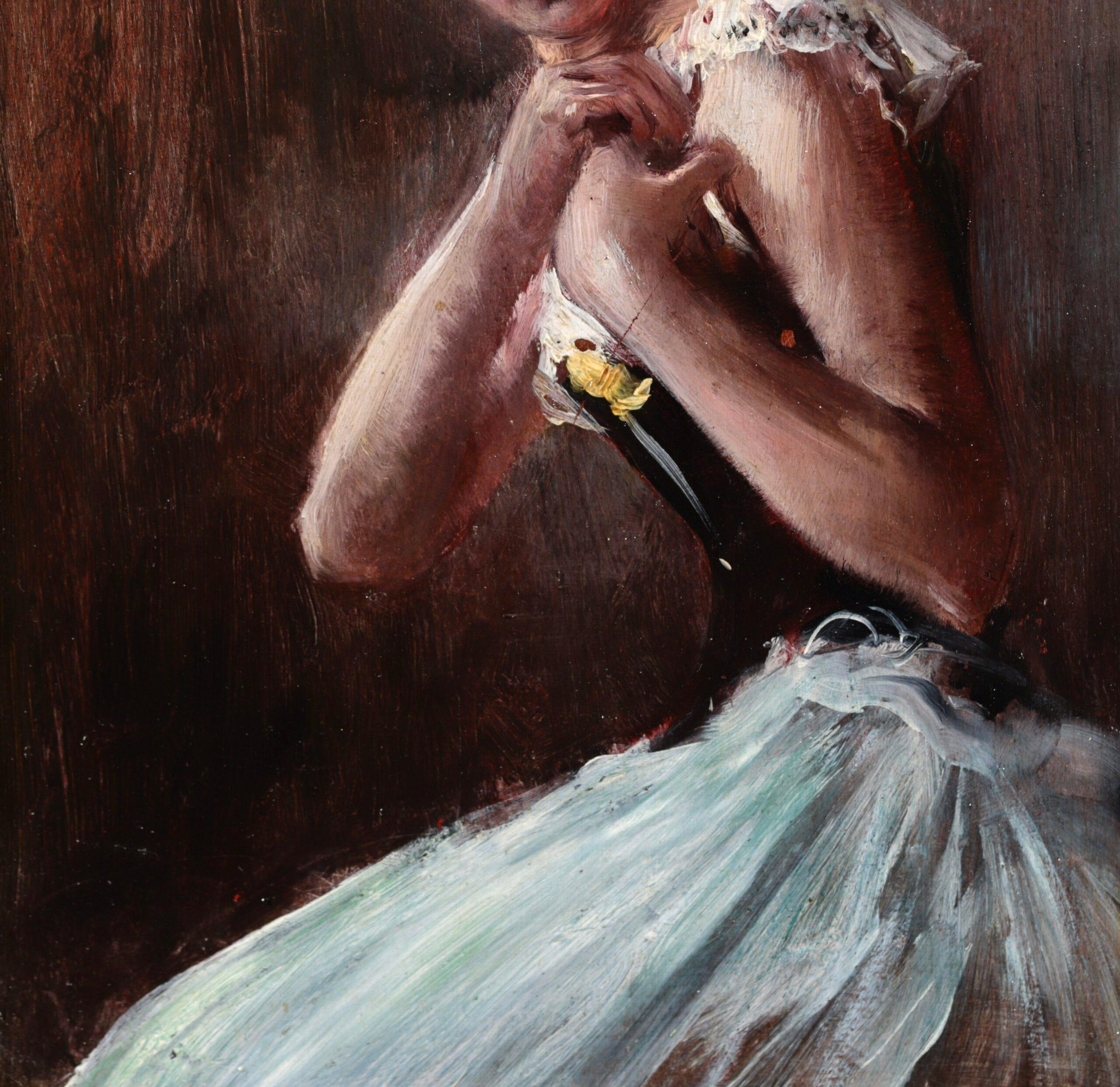 Tänzerin an der Oper - Impressionistisches Porträt Ölgemälde von Norbert Goeneutte im Angebot 3