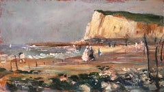 Antique On the Beach - Impressionist Oil, Figures in Landscape by Norbert Goeneutte