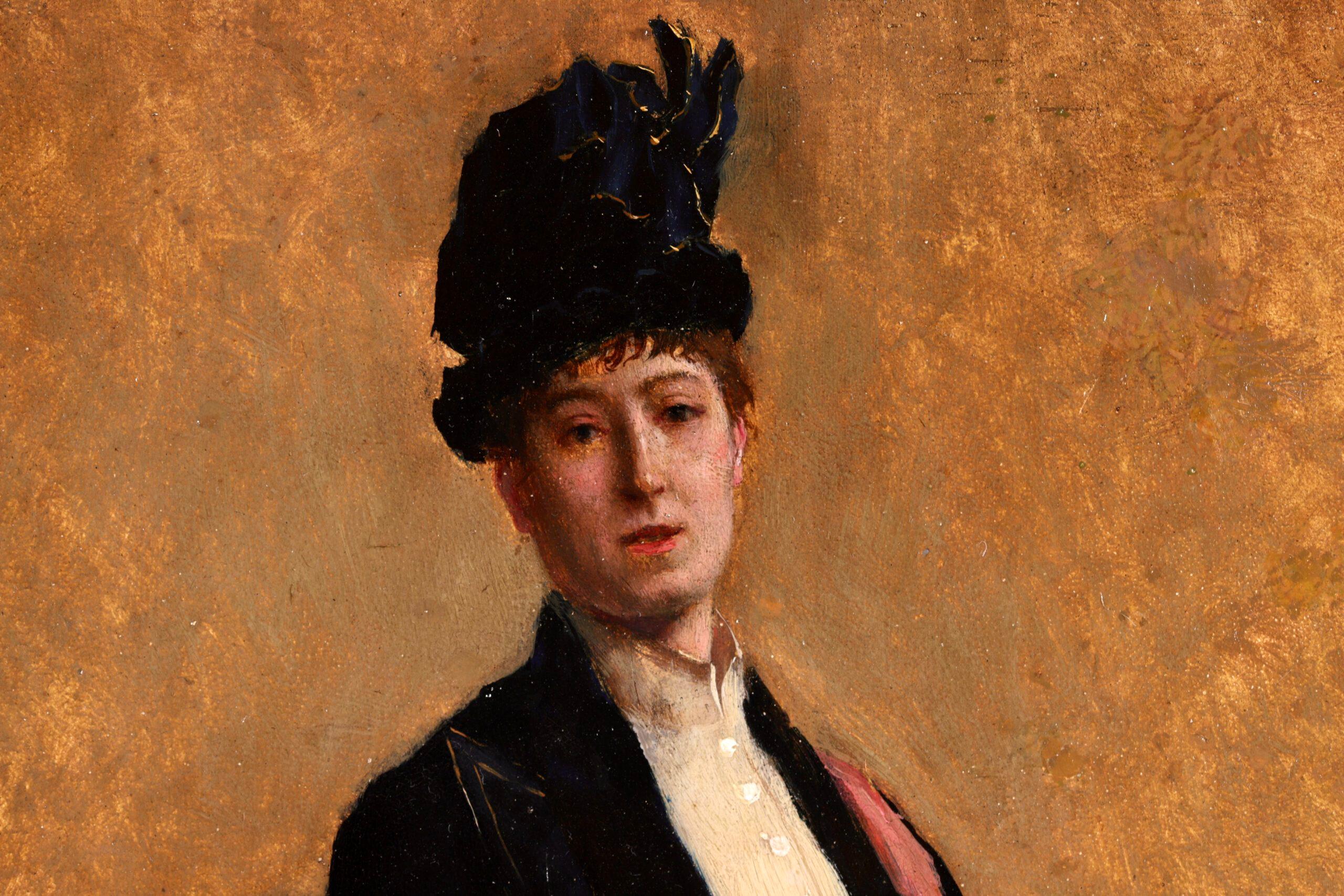 Portrait d'une femme elegante - Impressionist Portrait Oil by Norbert Goeneutte 7