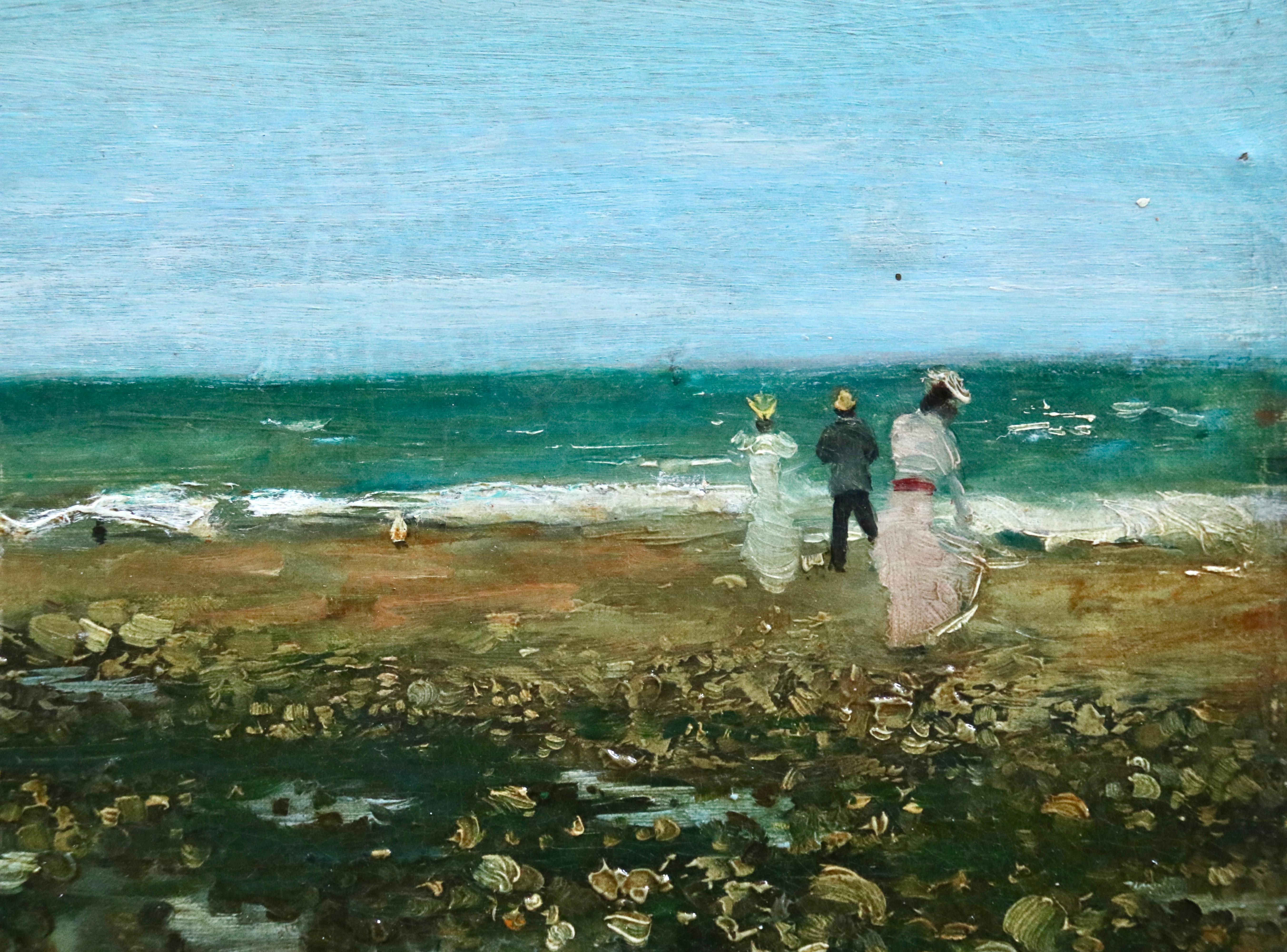 Sur La Plage - 19th Century Oil, Elegant Figures Coastal Landscape - N Goeneutte - Painting by Norbert Goeneutte