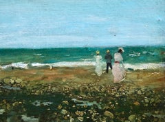 Sur La Plage - 19th Century Oil, Elegant Figures Coastal Landscape - N Goeneutte