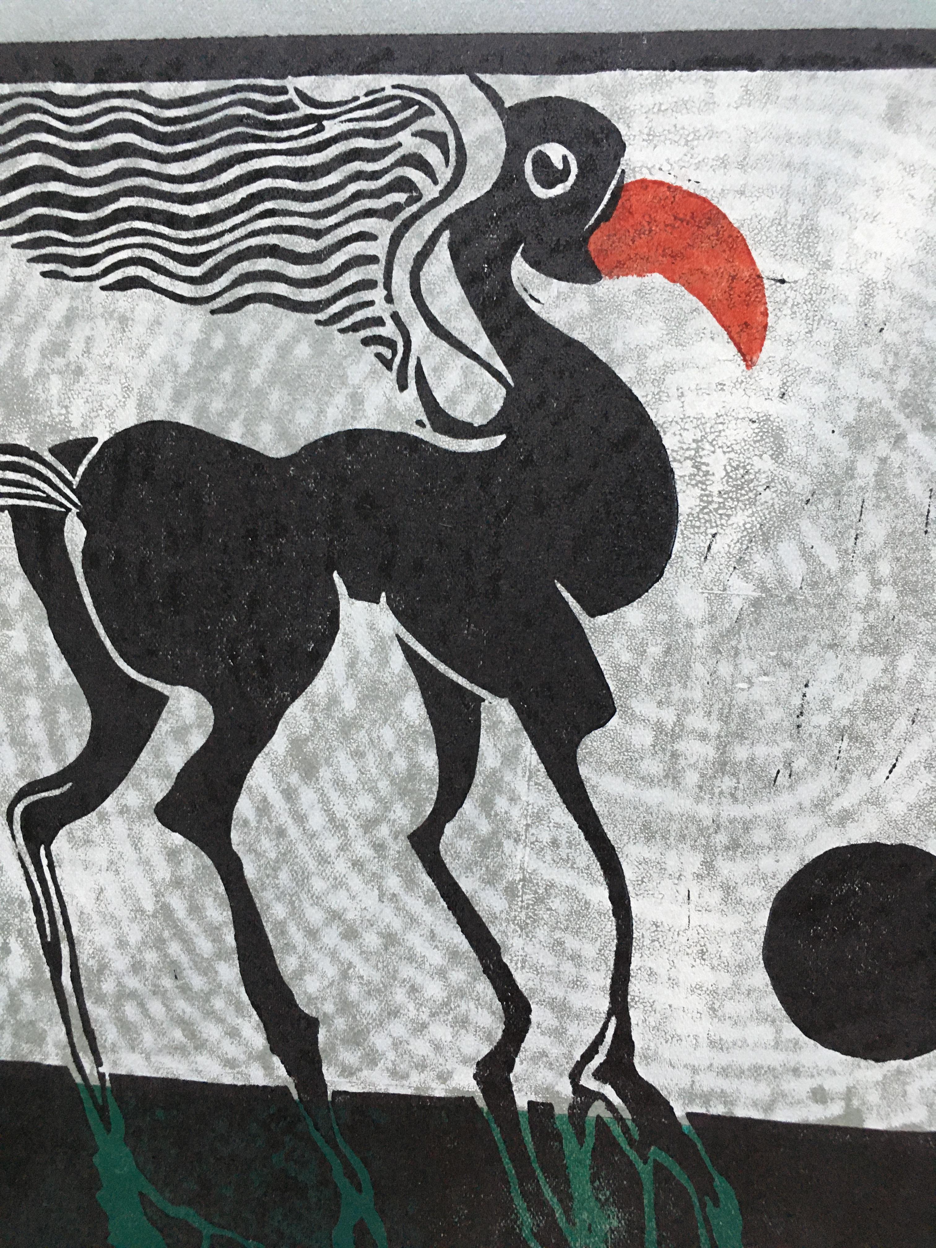 PEGASO, Xilografía, Edición Limitada, firmada por el Artista - Figurative Print Gris de Norbert Matzdorf