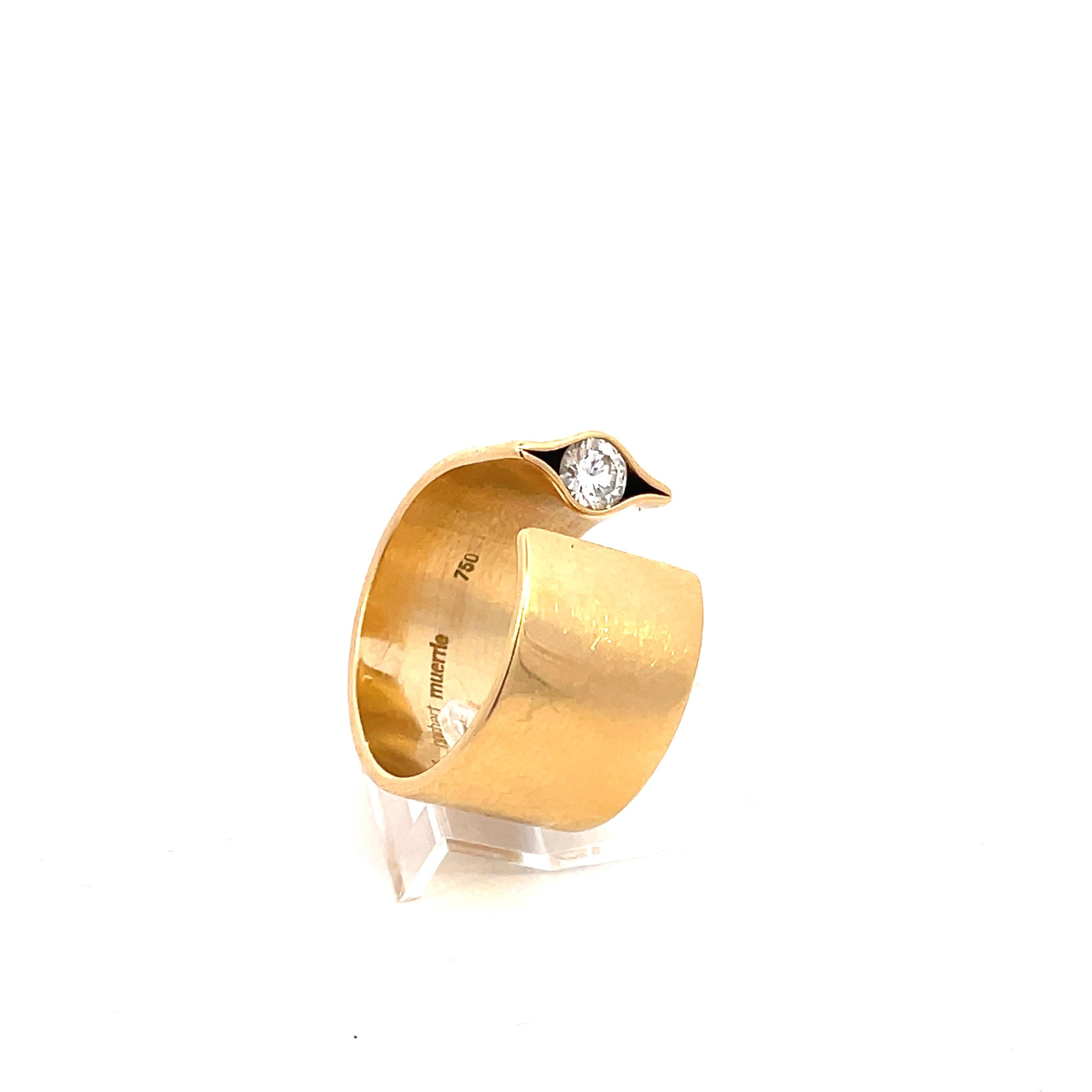 Round Cut Norbert Muerrle 18kt Yellow Gold and Diamond Cobra Ring