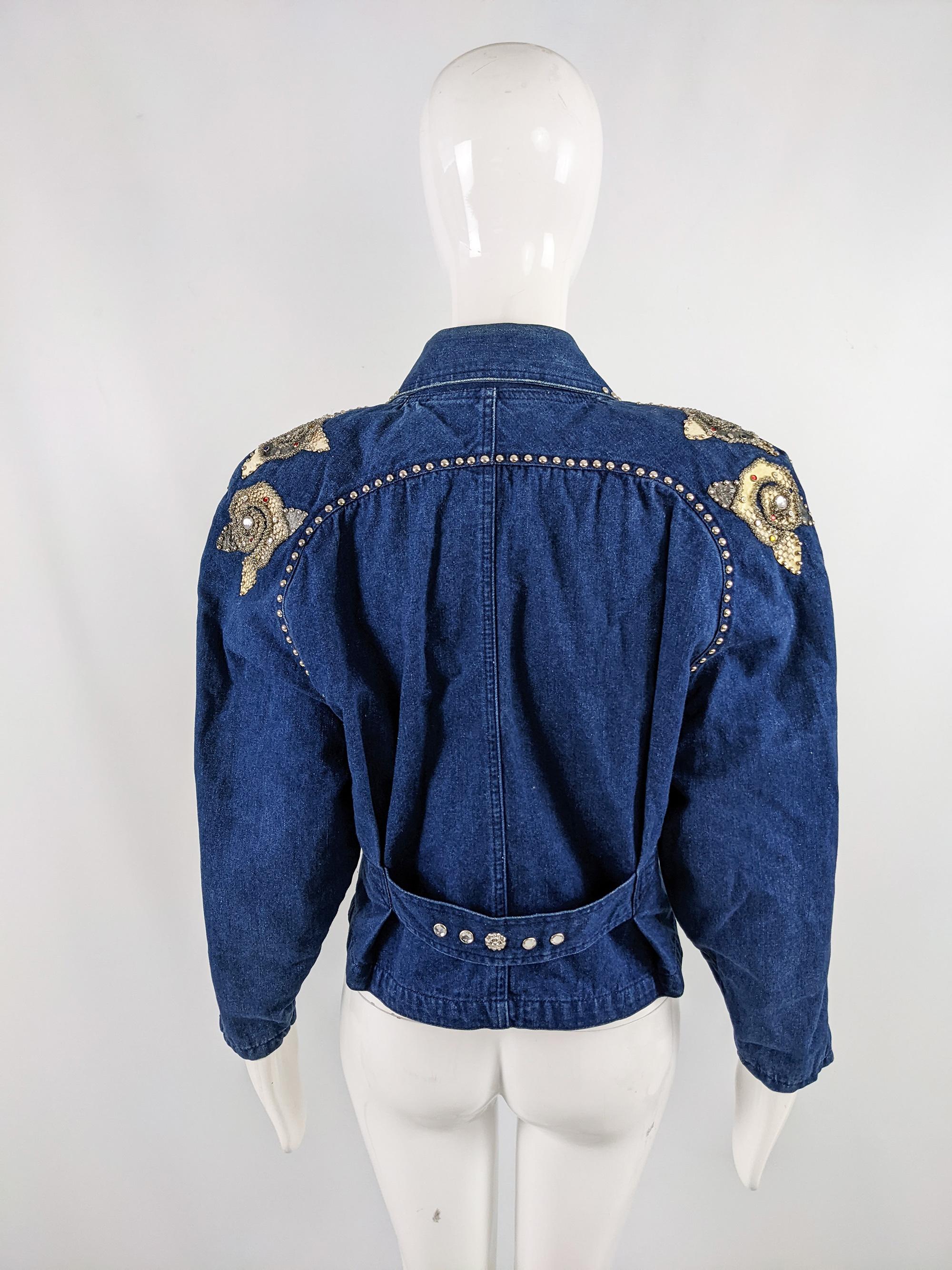Norbert Nel Vintage 80s Studded Denim Shoulder Padded Womens Jacket, 1980s In Good Condition In Doncaster, South Yorkshire