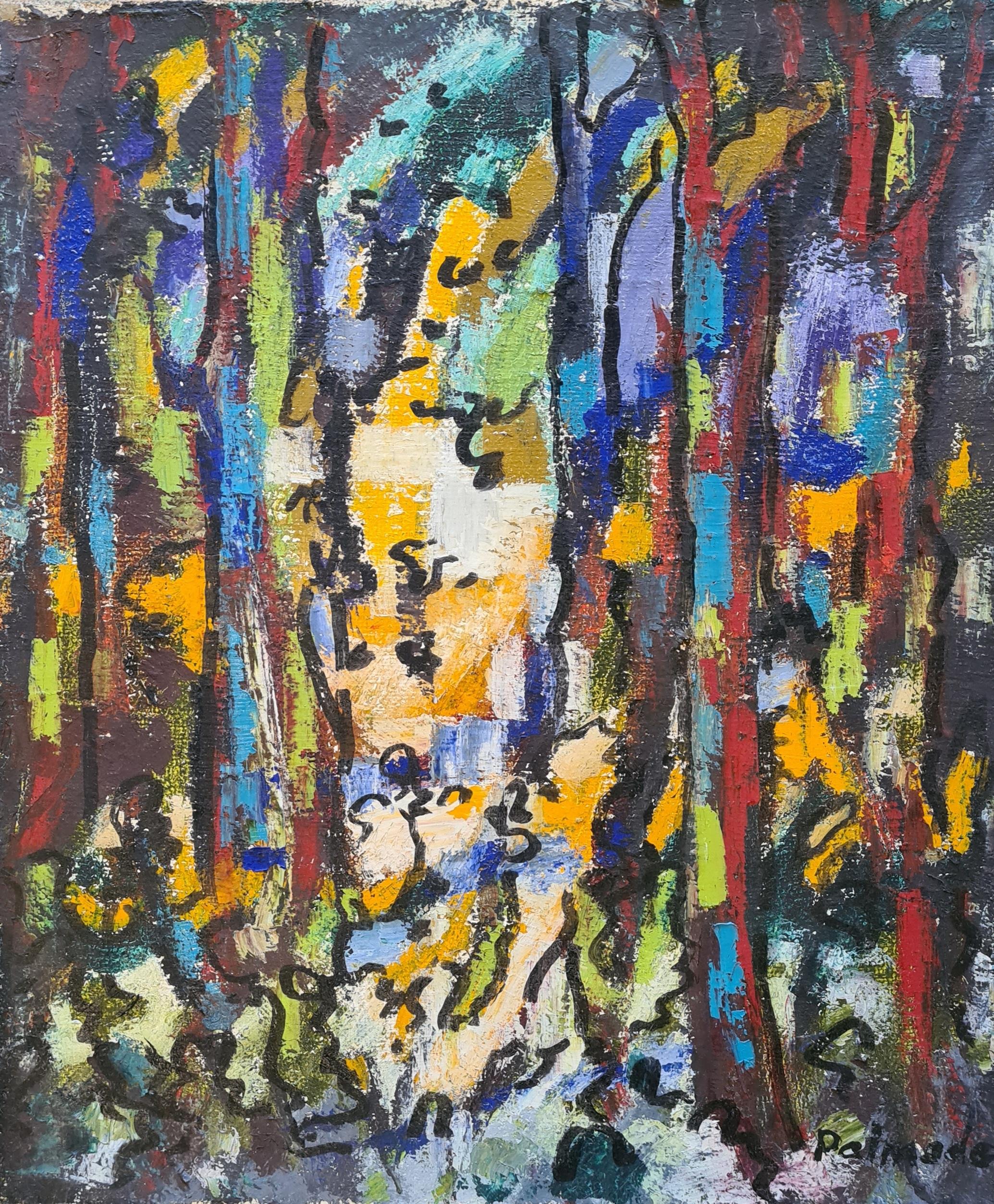 Light In The Forest, Französisches abstrakt-impressionistisches Ölgemälde auf Leinwand