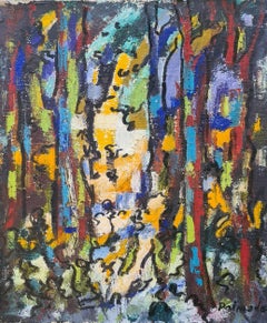 Retro Light In The Forest, French Abstract Impressionist Oil on Canvas