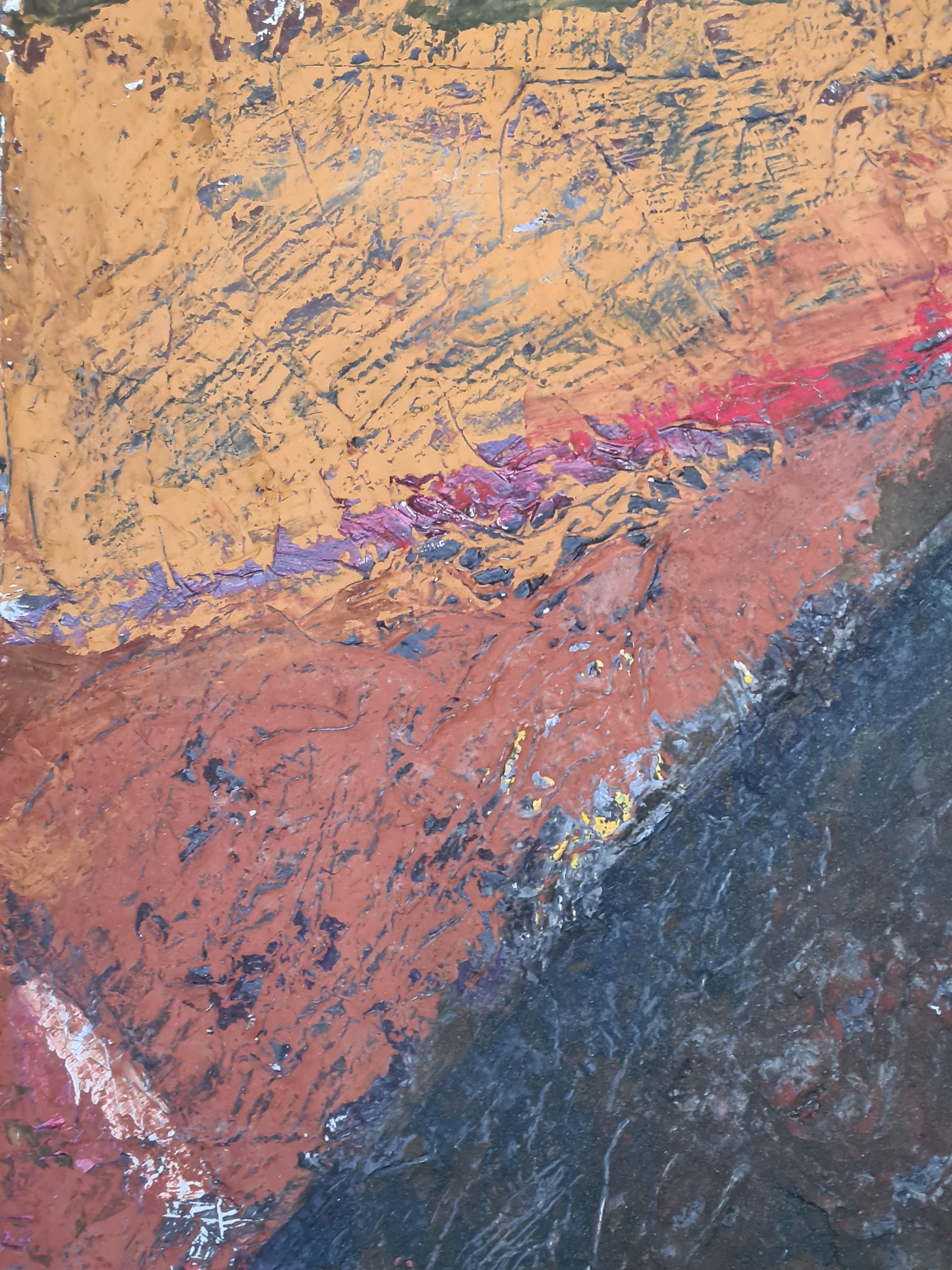 Technique de l'huile sur toile « Rectifie », style moderne, géométrique abstraite, impasto. - Marron Abstract Painting par Norbert Palmade