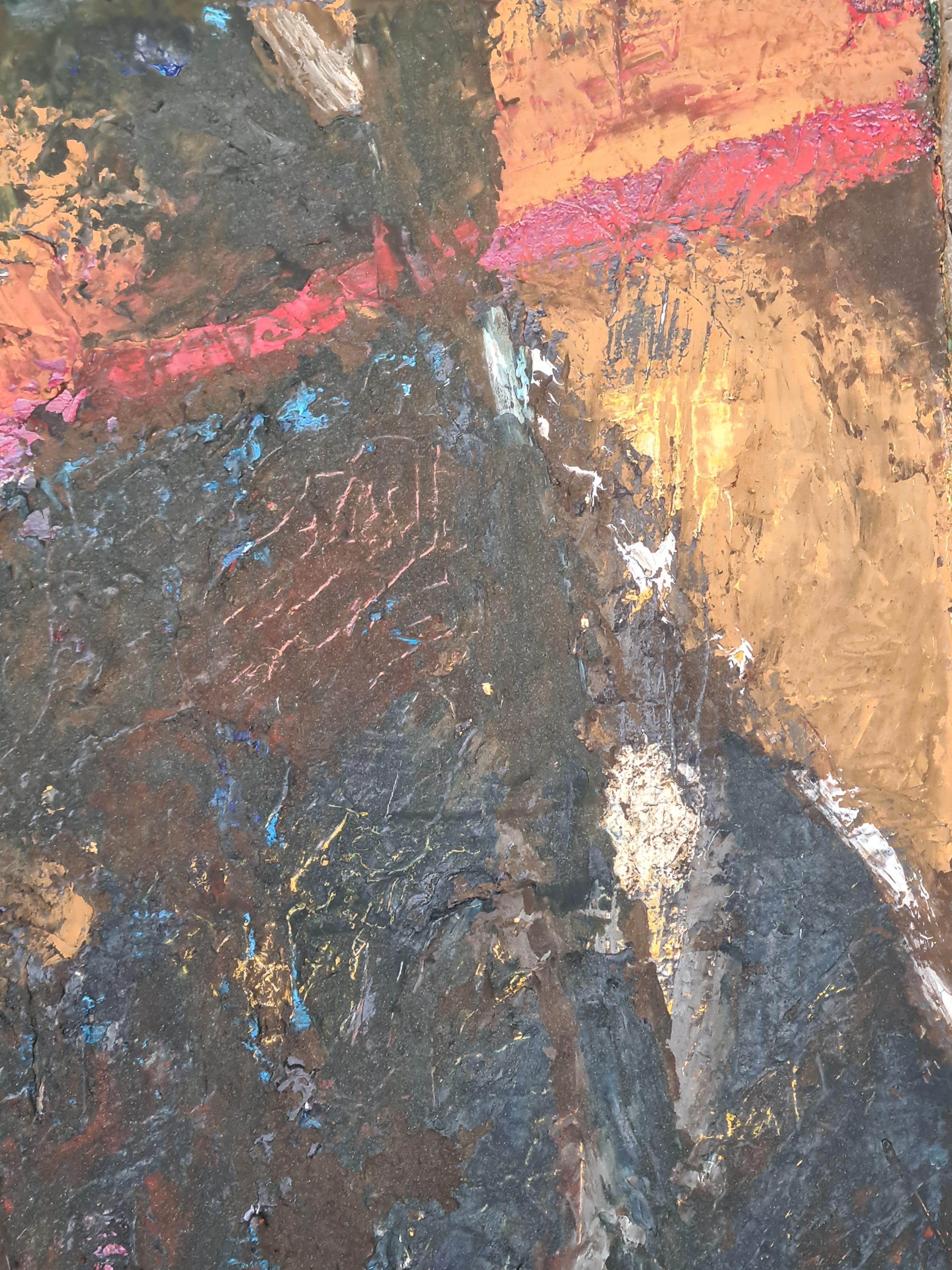 huile sur toile abstraite moderne du 20ème siècle intitulée 'Rectifie', attribuée à l'artiste français Norbert Palmade. Le tableau n'est pas signé mais a été acheté dans son atelier et avec une collection de ses peintures et lui est donc attribué.