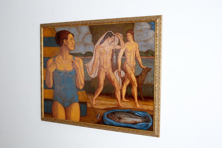Bather's with Fish Oil on Canvas For Sale 8
