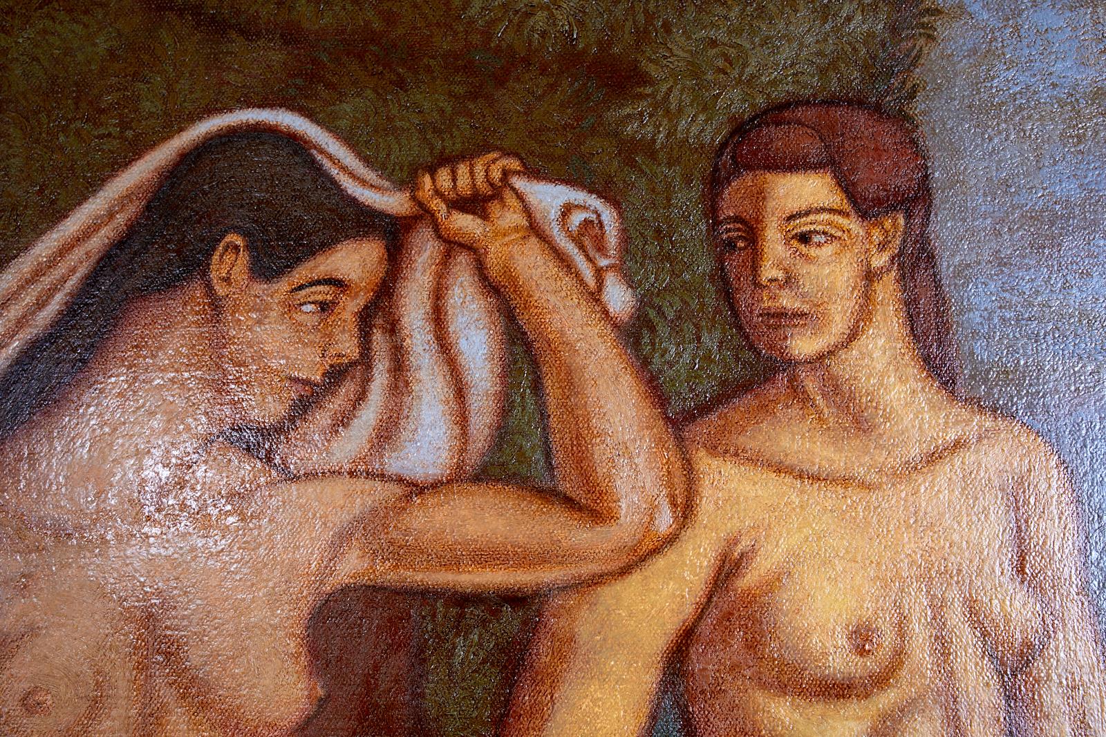 Bather's with Fish Oil on Canvas For Sale 4