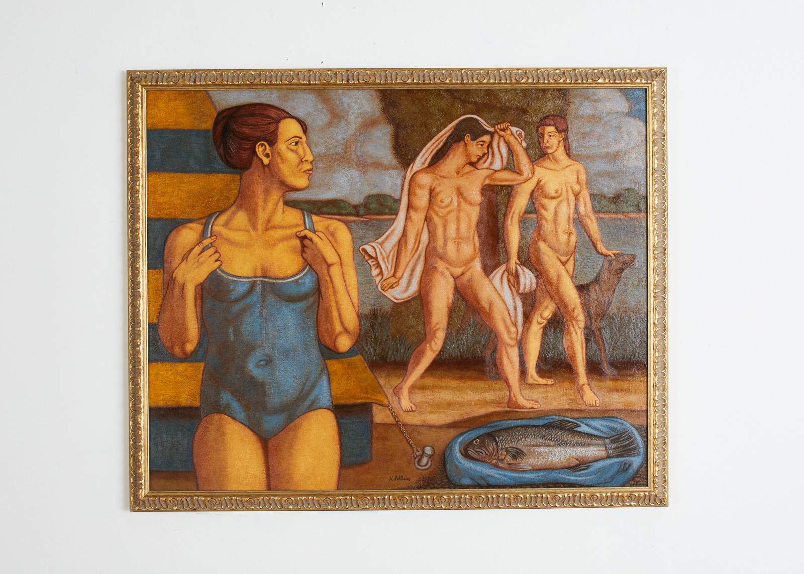 Bather's with Fish Oil on Canvas For Sale 6