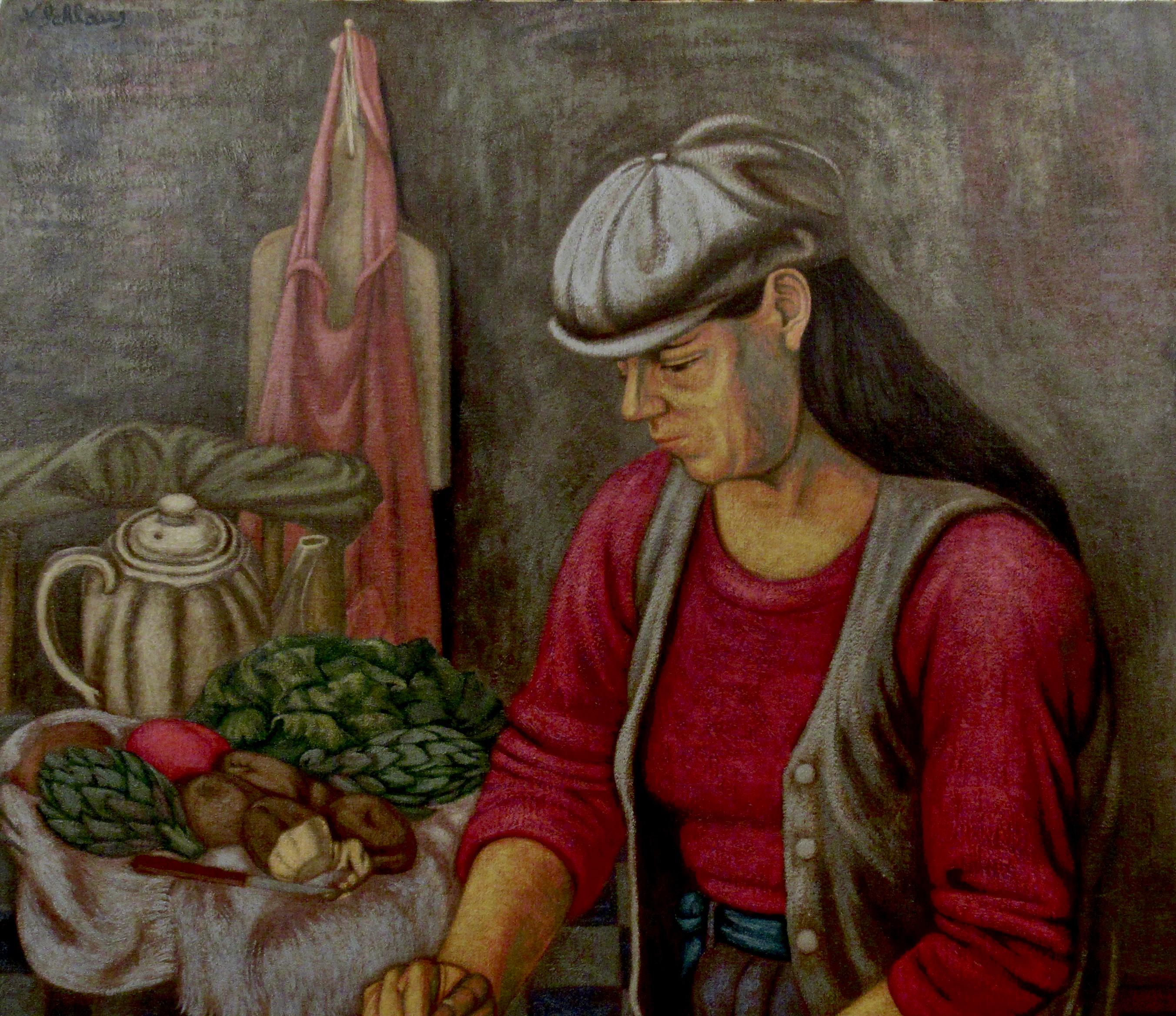 Grinding Coffee - Painting by Norbert Schlaus