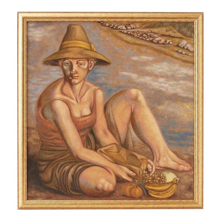 Norbert Schlaus Figurative Painting – Ölgemälde einer sitzenden Frau