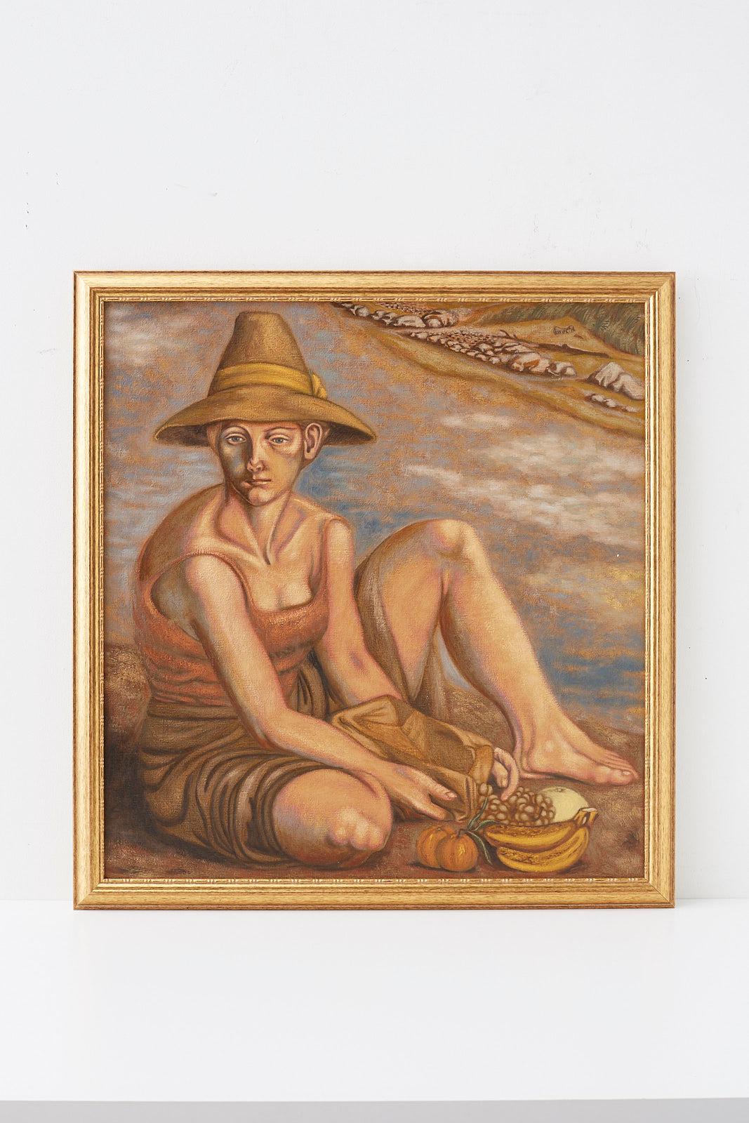 Ölgemälde einer sitzenden Frau – Painting von Norbert Schlaus