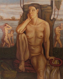"Nude Sitting" Large oil painting on canvas