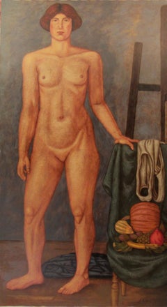 "Nude with Chair and Fruit" Large oil painting on canvas