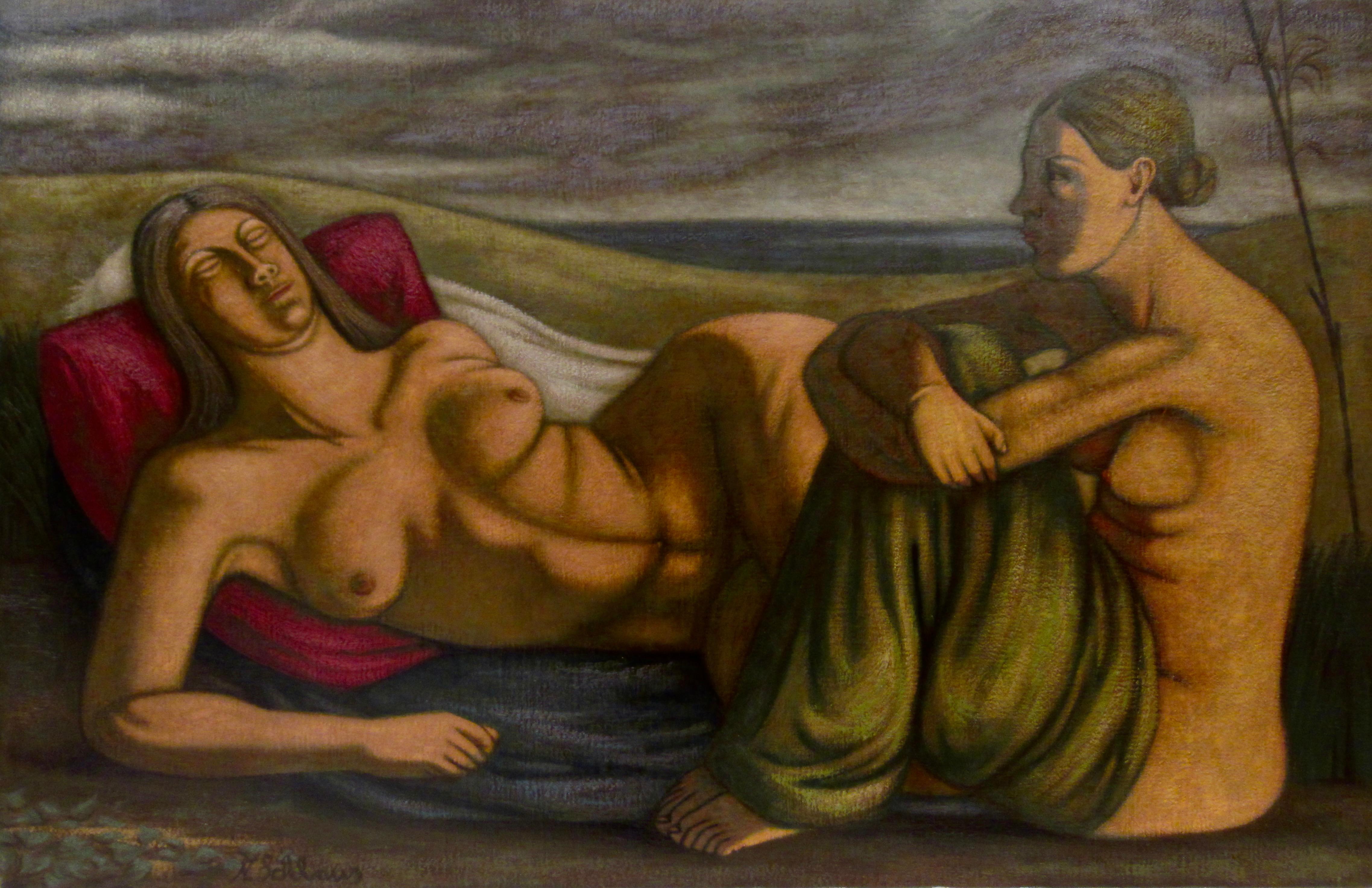 Nude Painting Norbert Schlaus - Deux nus dans un paysage