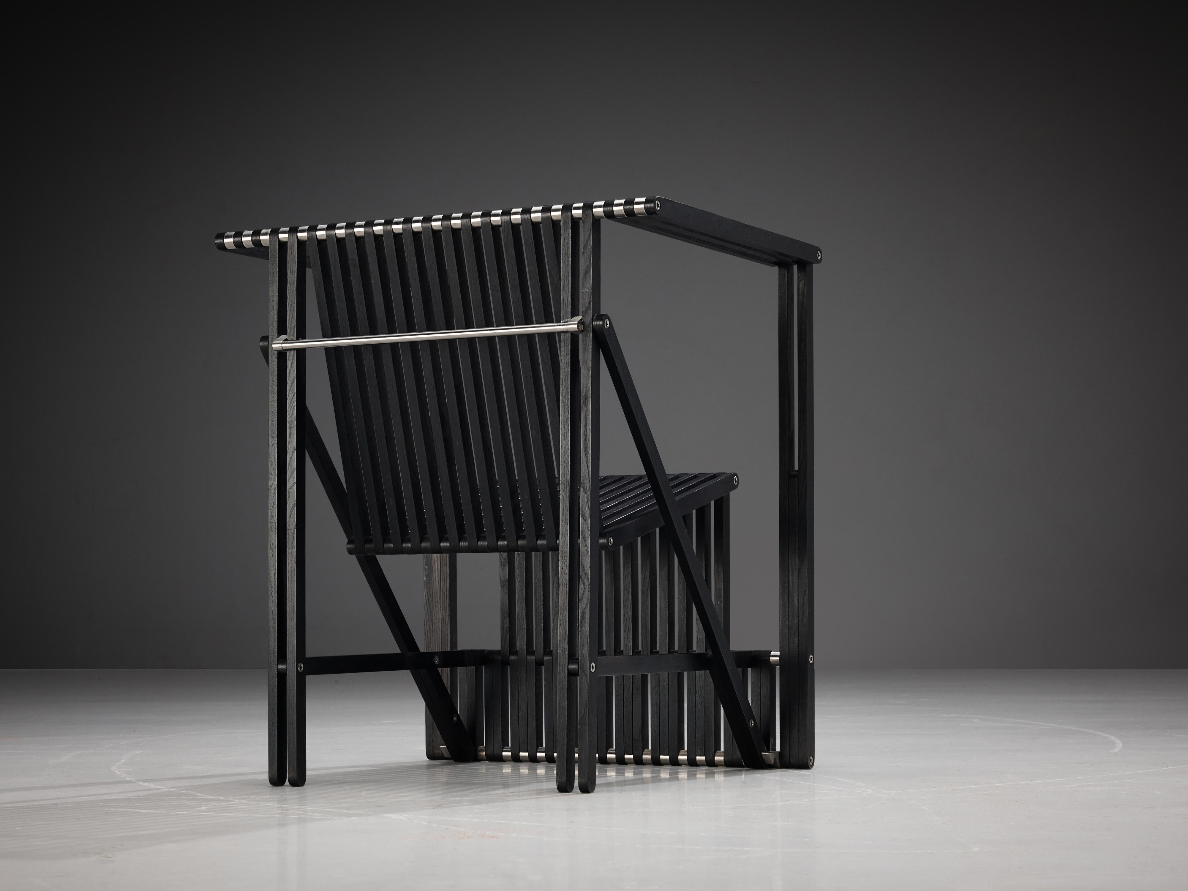 Norbert Wangen Folding Armchair 'Attila' in Black Lacquered Ash In Good Condition For Sale In Waalwijk, NL