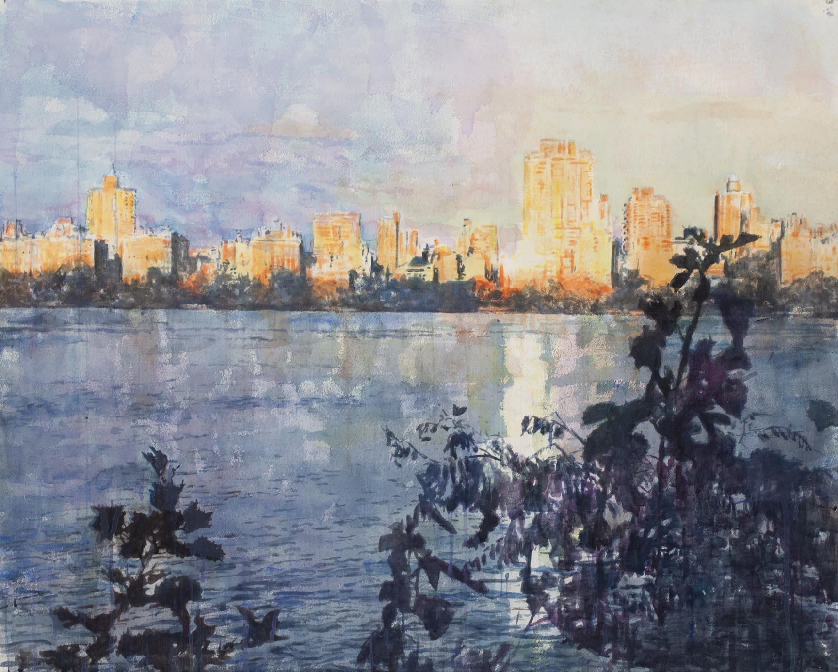 Norbert Waysberg Landscape Painting - "The Reservoir 2"