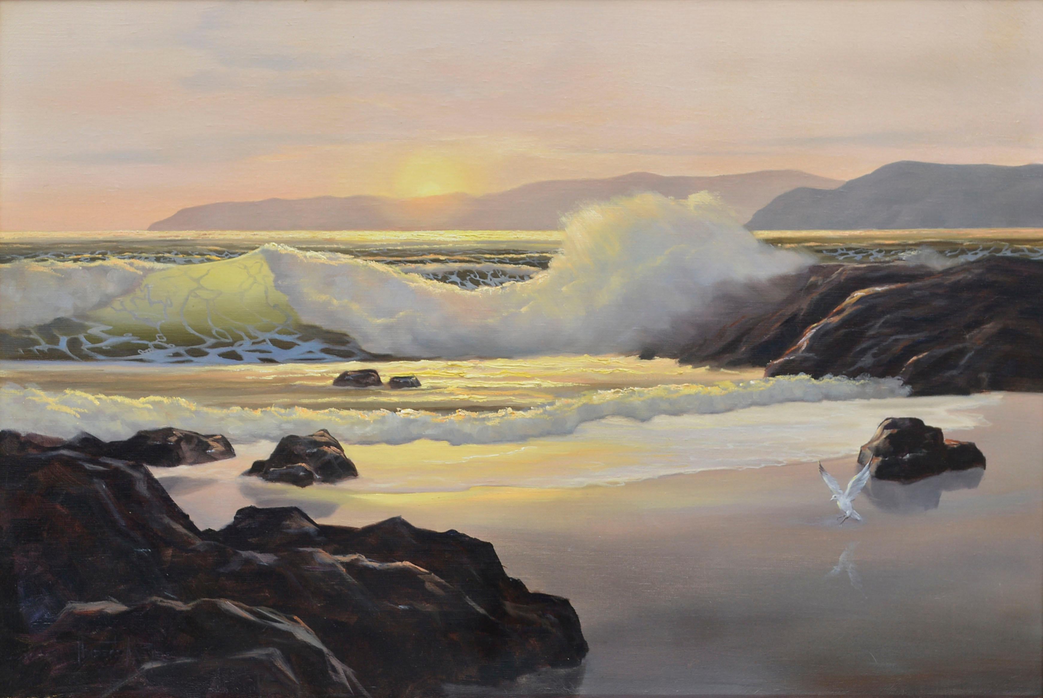 California Seascape at Sunset - Painting by Norberto A. Reyes