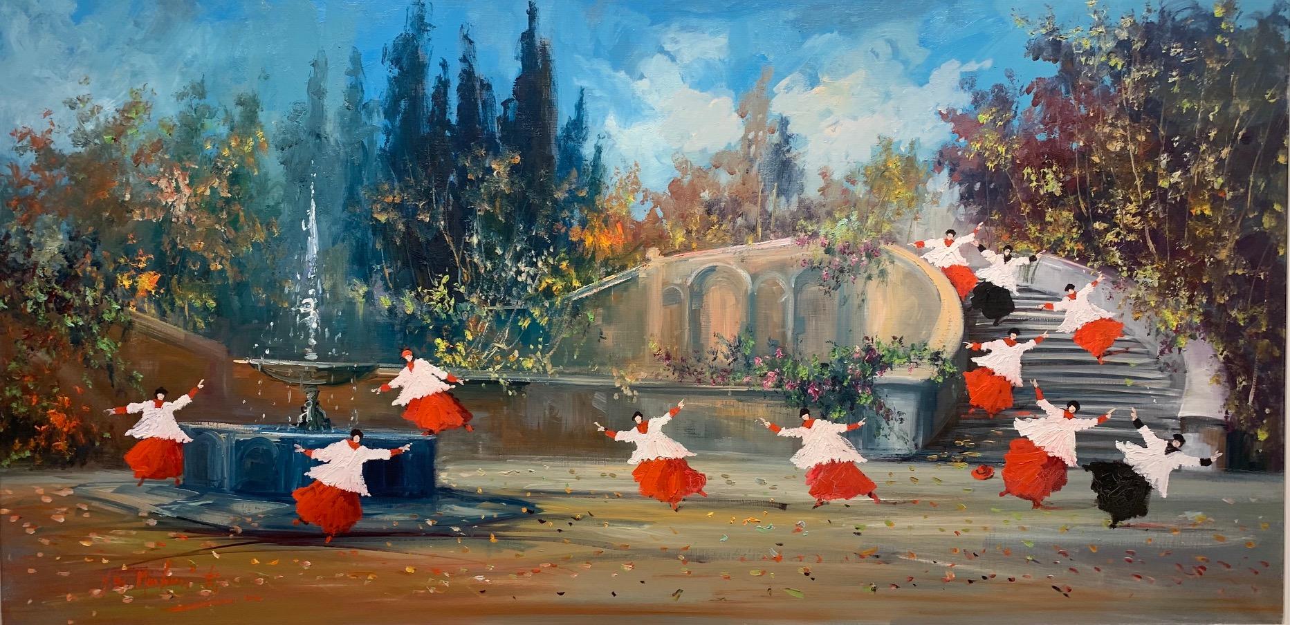 Norberto Martini (1940-2007)
Desde su estudio en el Arno, vestido con un traje de tres piezas, Martini trasladó a sus coloridos lienzos las experiencias de su época de cantante de ópera unida a la de devoto católico.
Los monaguillos bailan, juegan y