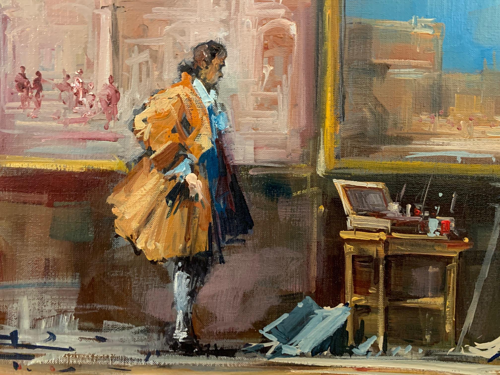The Studio Of Canaletto - Figurative Painting by Norberto Martini For Sale 1