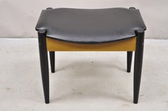 Norco Mid Century Modern Sculpted Footstool Ottoman Tapered Leg Black Vinyl Seat