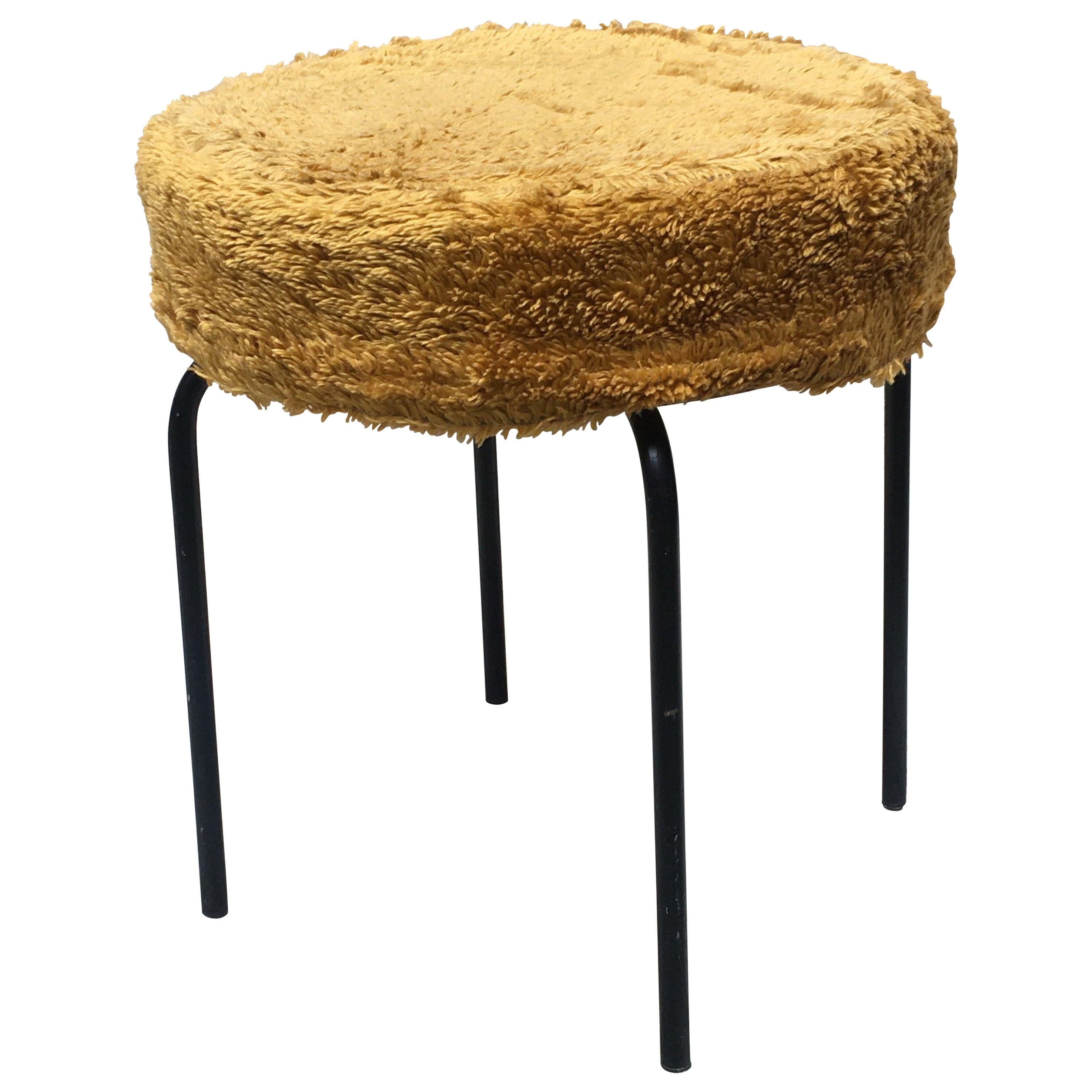 Nord European Black Metal Rod and Yellow Fabric Pouf, 1960s