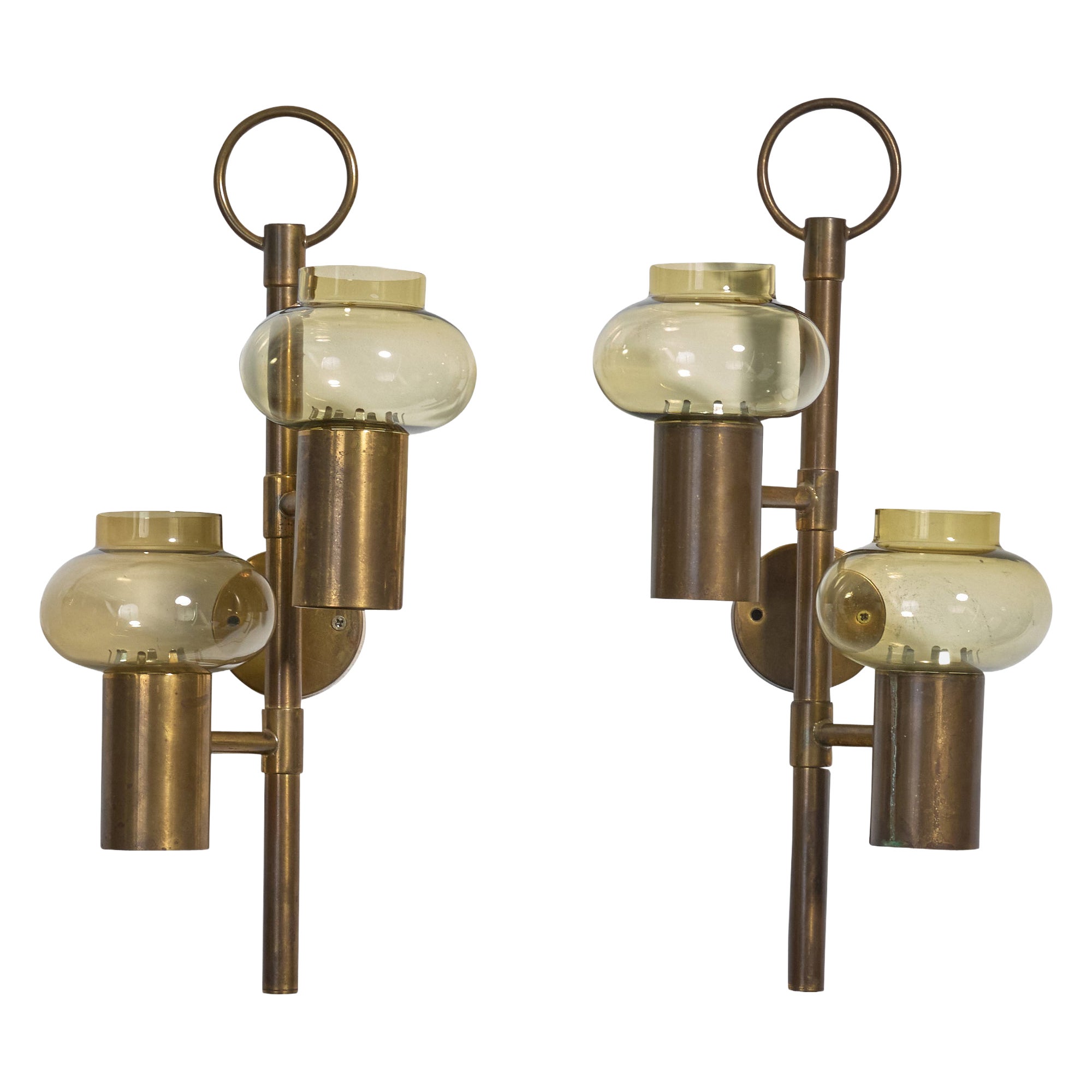 Nordahl, Wall Lights, Brass, Glass, Denmark, 1970s