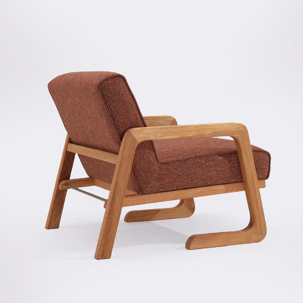 Hand-Carved Nordi Armchair Orange, Solid Oak Wood, Hand-Crafted For Sale