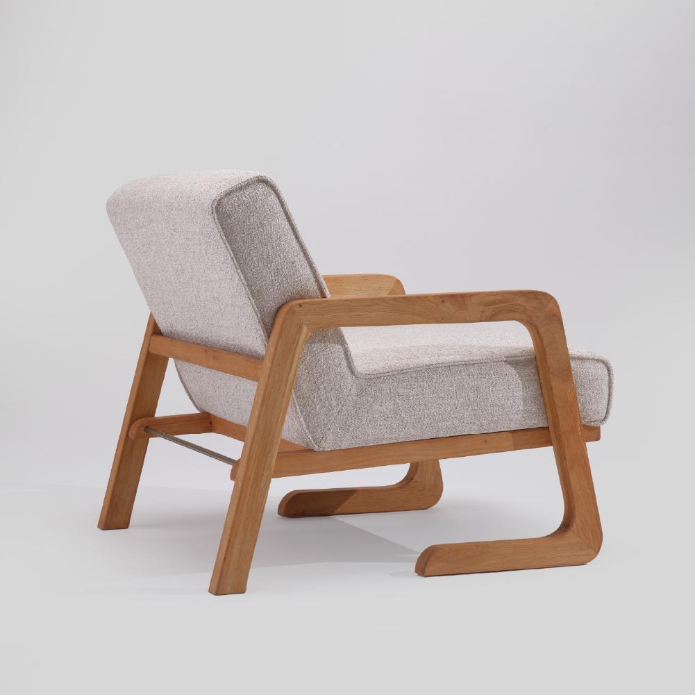 Scandinavian Modern Nordi Armchair Stone, Solid Oak Wood, Hand-Crafted For Sale