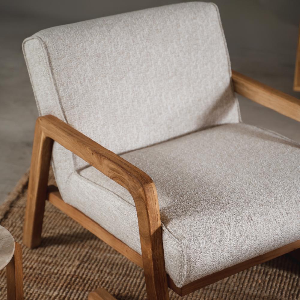 Turkish Nordi Armchair Stone, Solid Oak Wood, Hand-Crafted For Sale